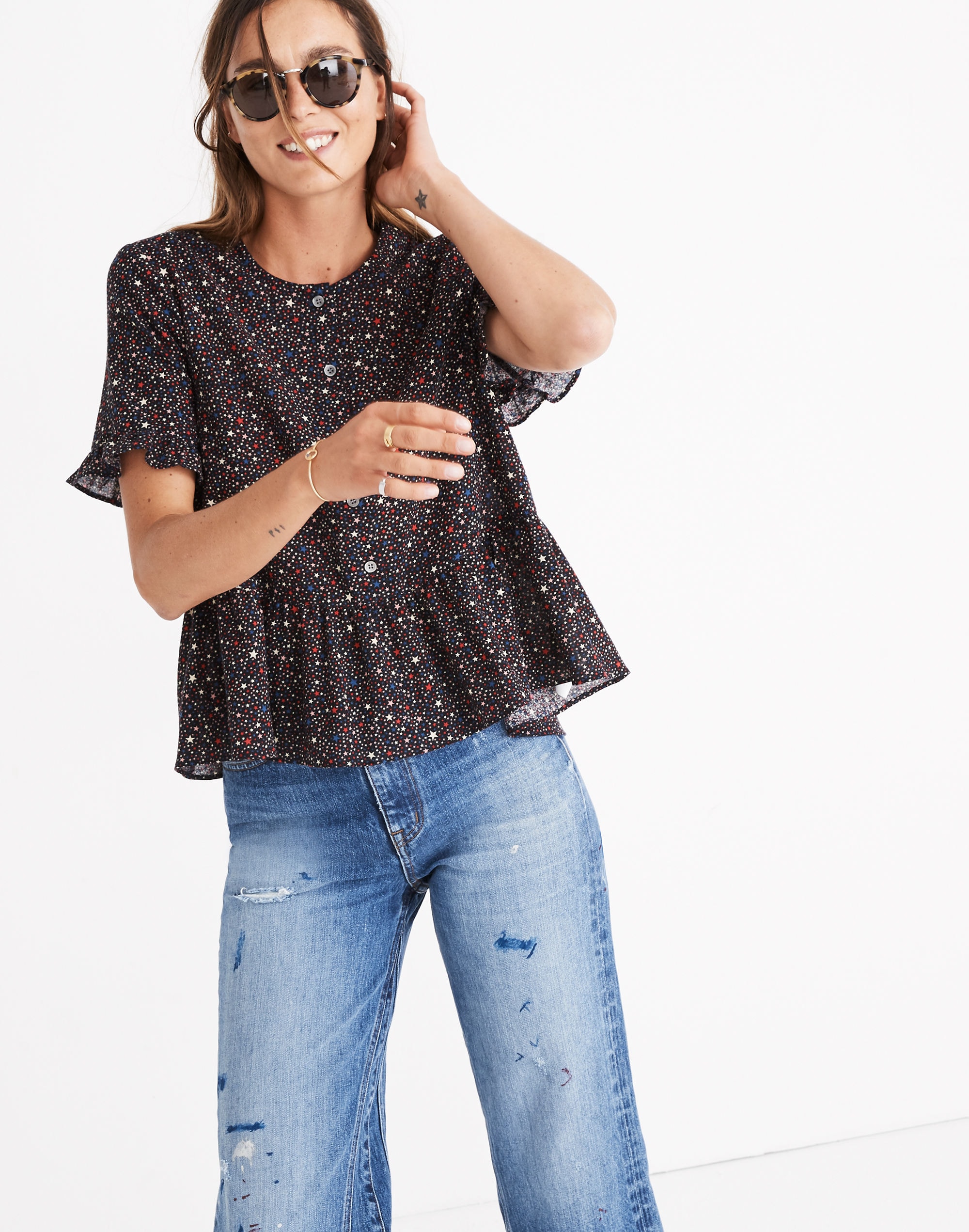 studio ruffle-hem top in starry night