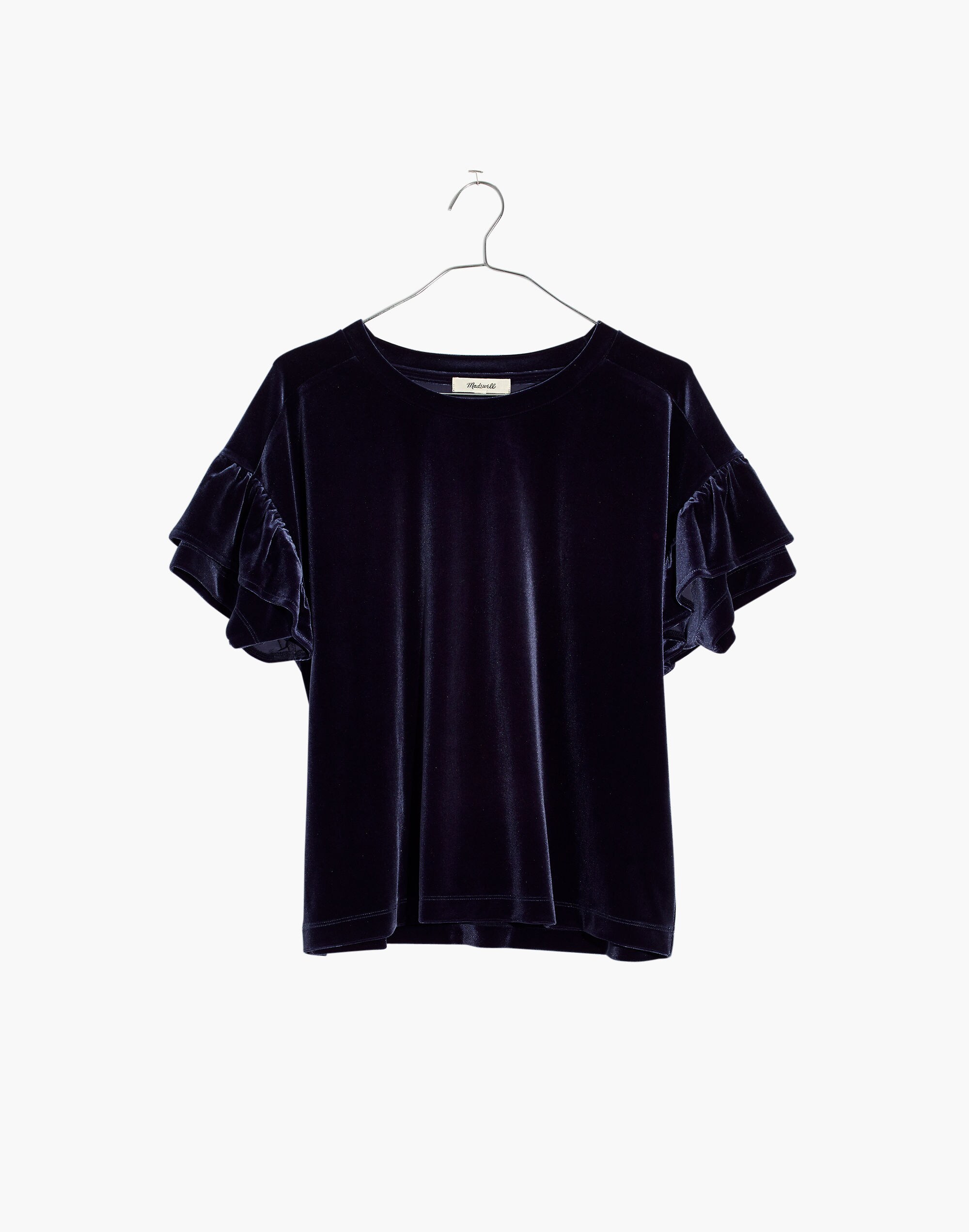 Velvet Ruffle-Sleeve Tee
