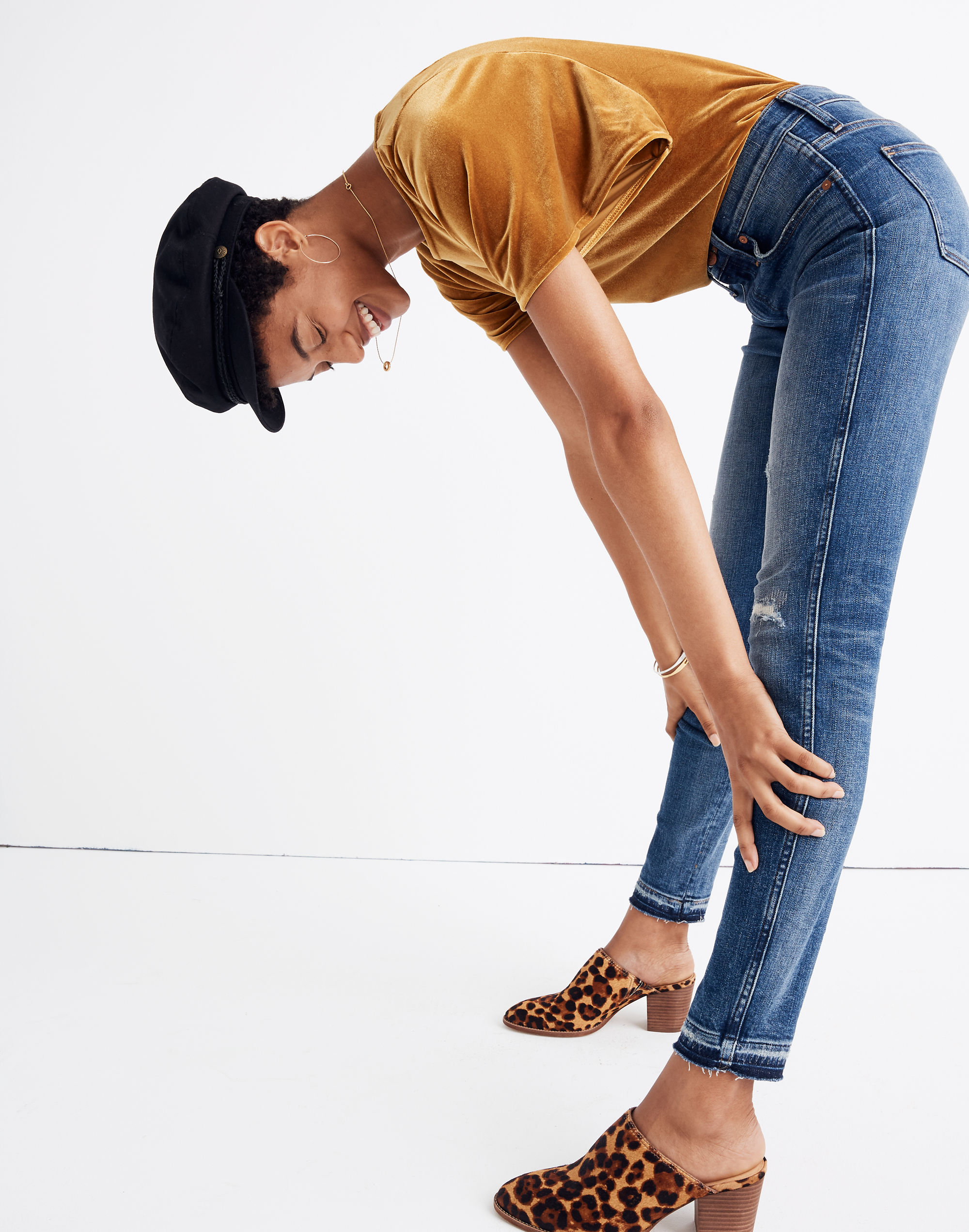 9" Mid-Rise Skinny Jeans in York Wash: Rip and Repair Edition