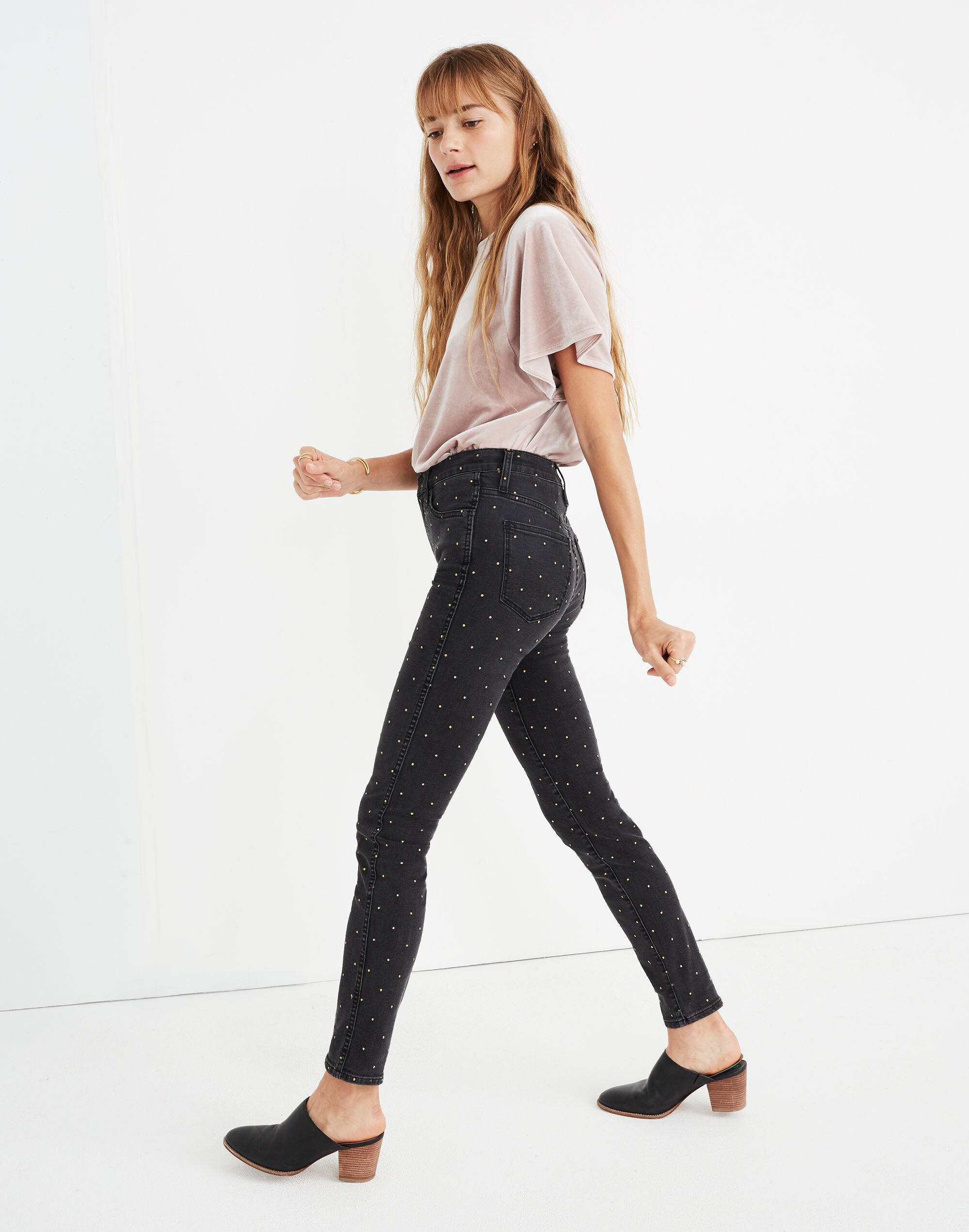 10" High-Rise Skinny Jeans: Metallic Dot Edition