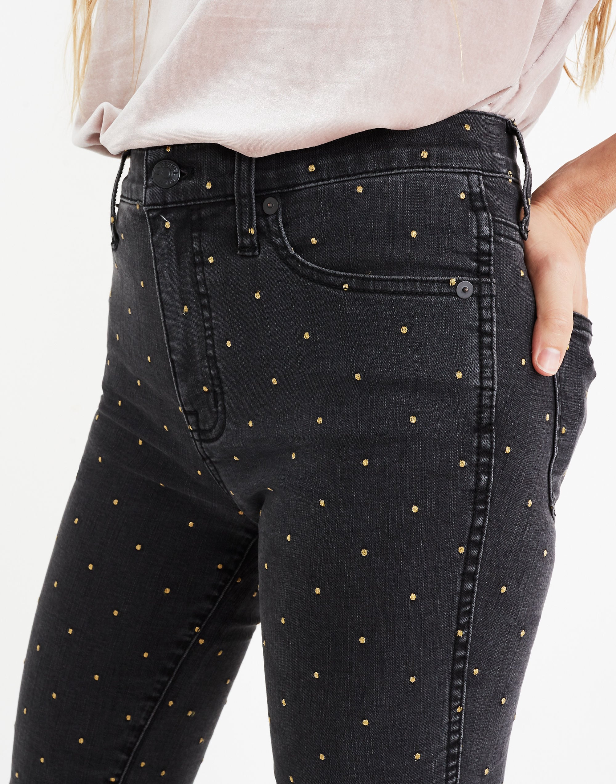 10" High-Rise Skinny Jeans: Metallic Dot Edition