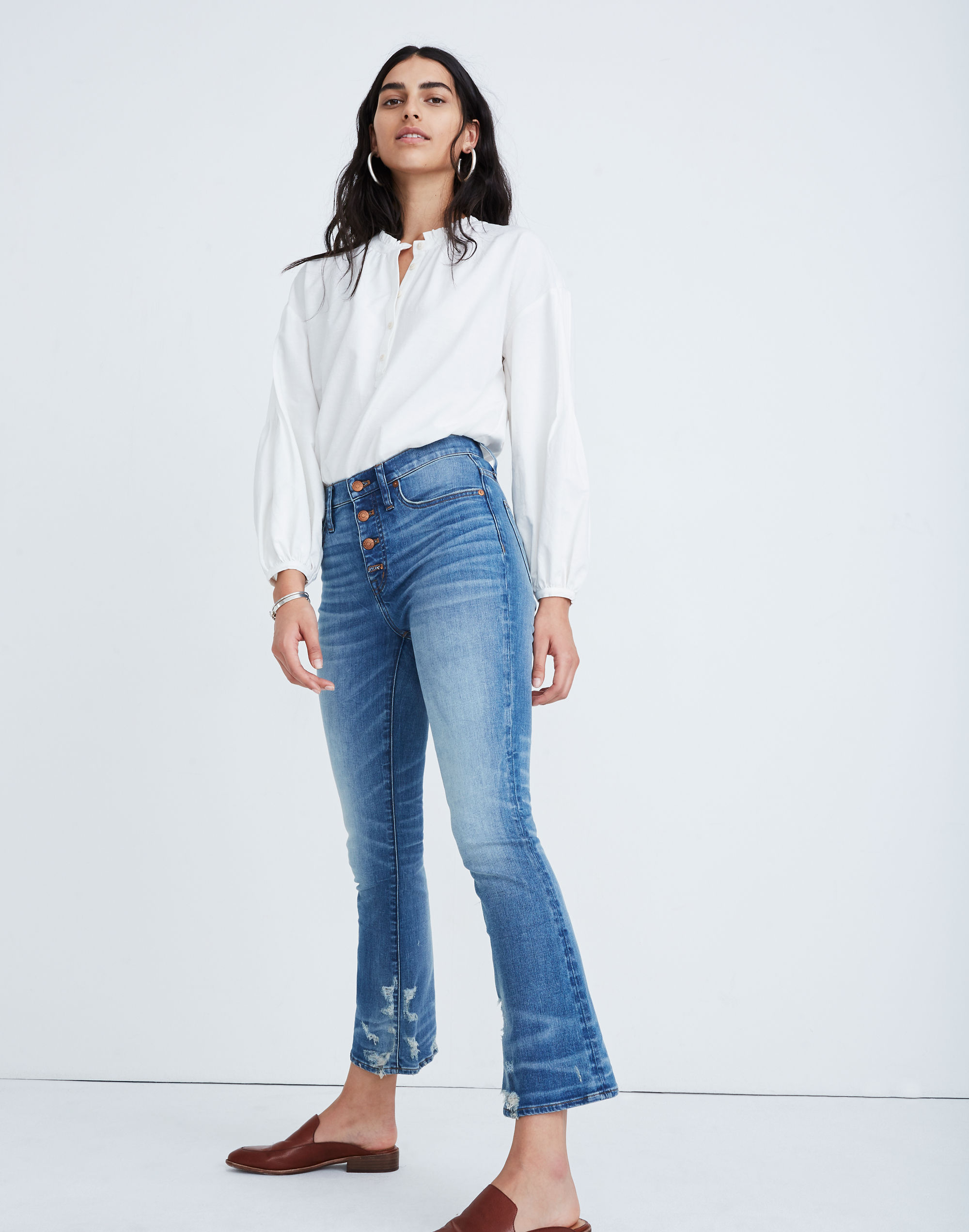 Cali Demi-Boot Jeans in Bess Wash: Button-Front Edition