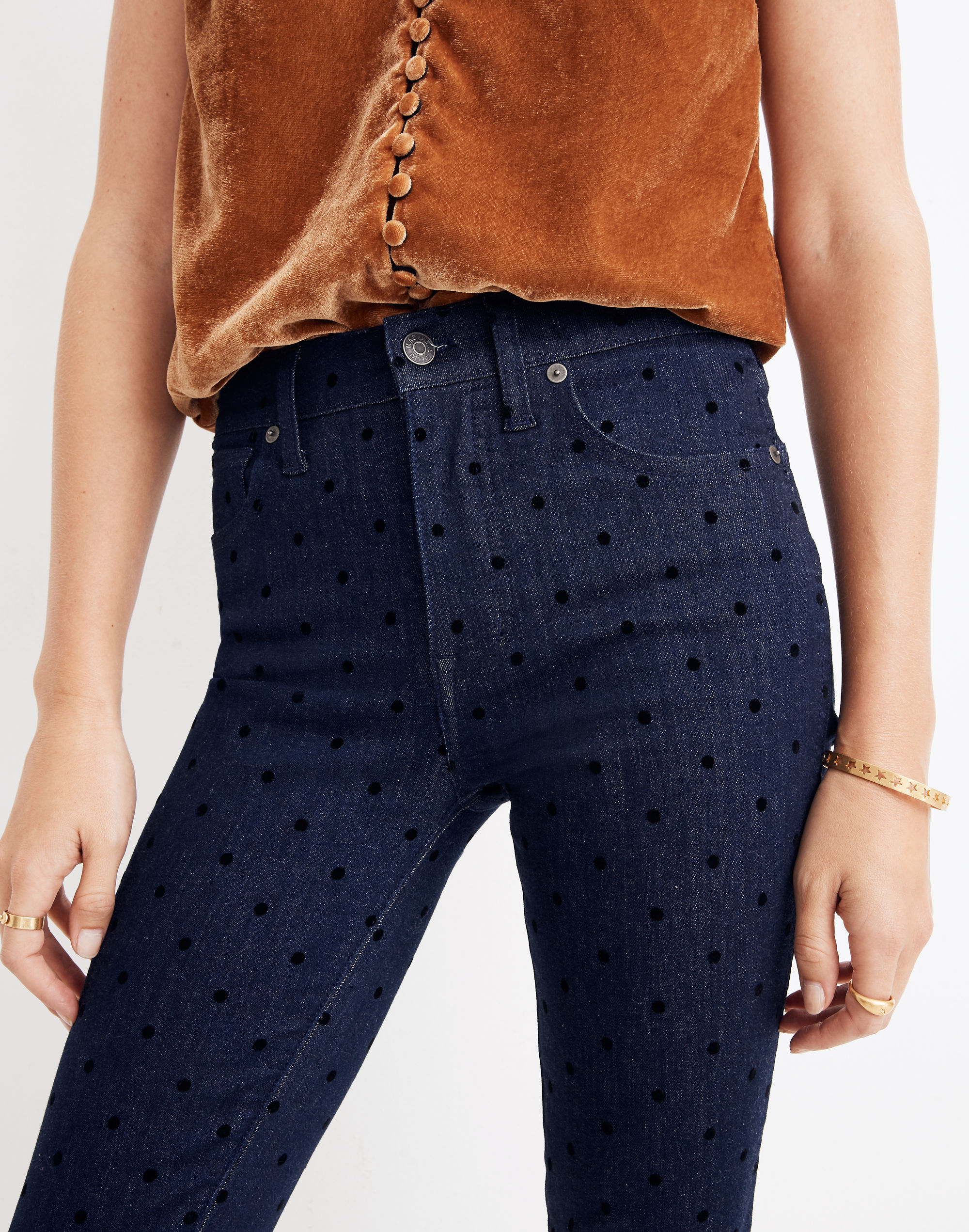 9" Mid-Rise Skinny Jeans: Flocked Dots Edition
