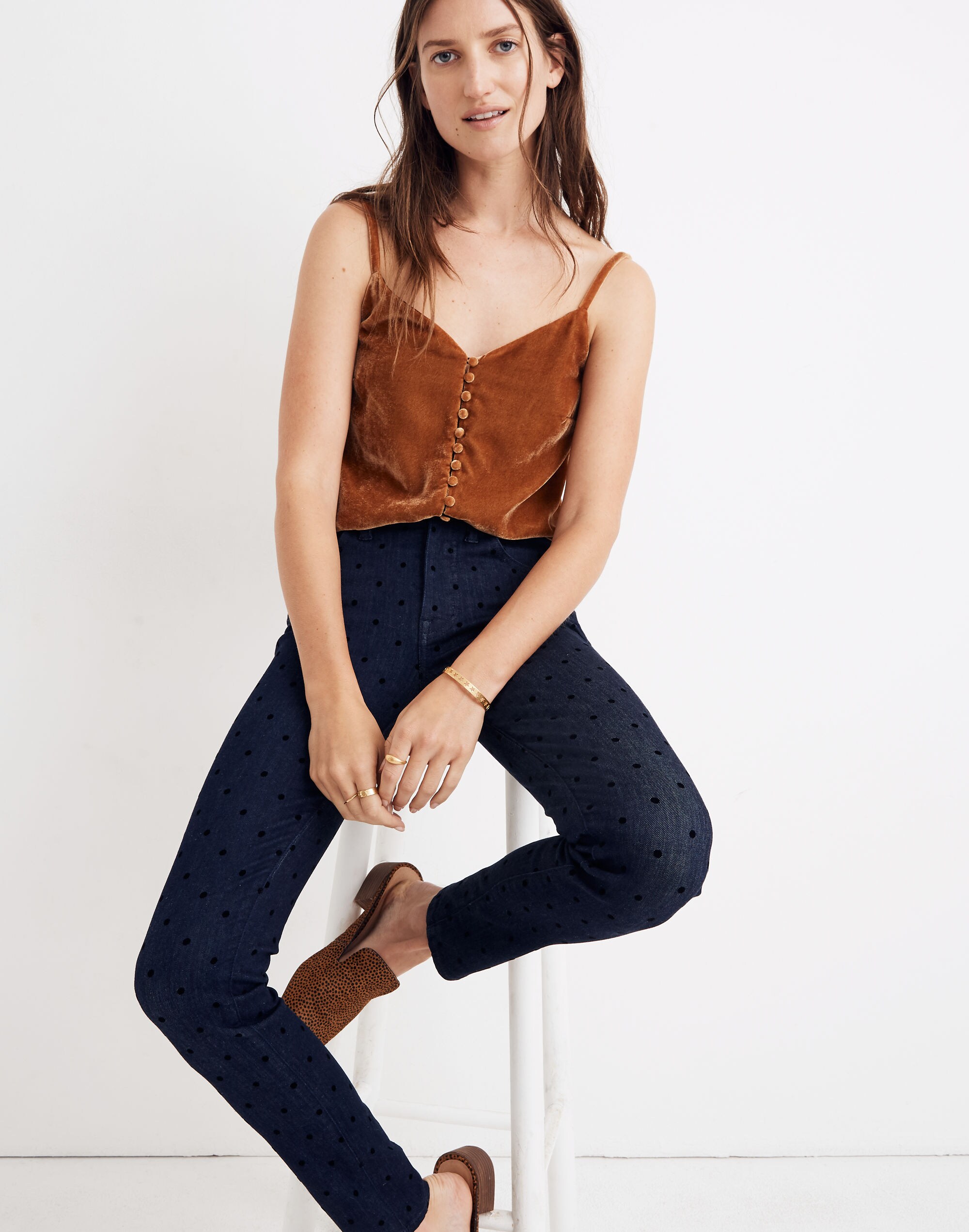 9" Mid-Rise Skinny Jeans: Flocked Dots Edition