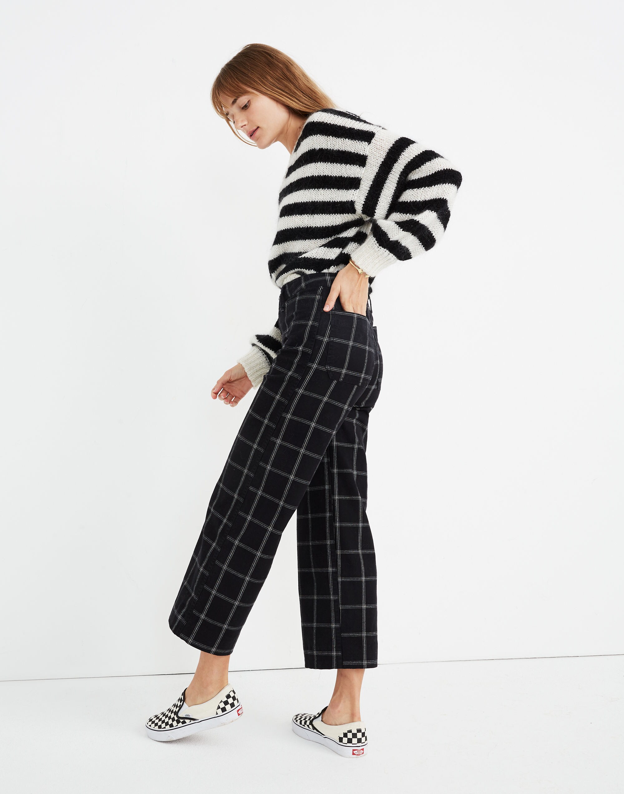 Emmett Wide-Leg Crop Pants in Black Windowpane