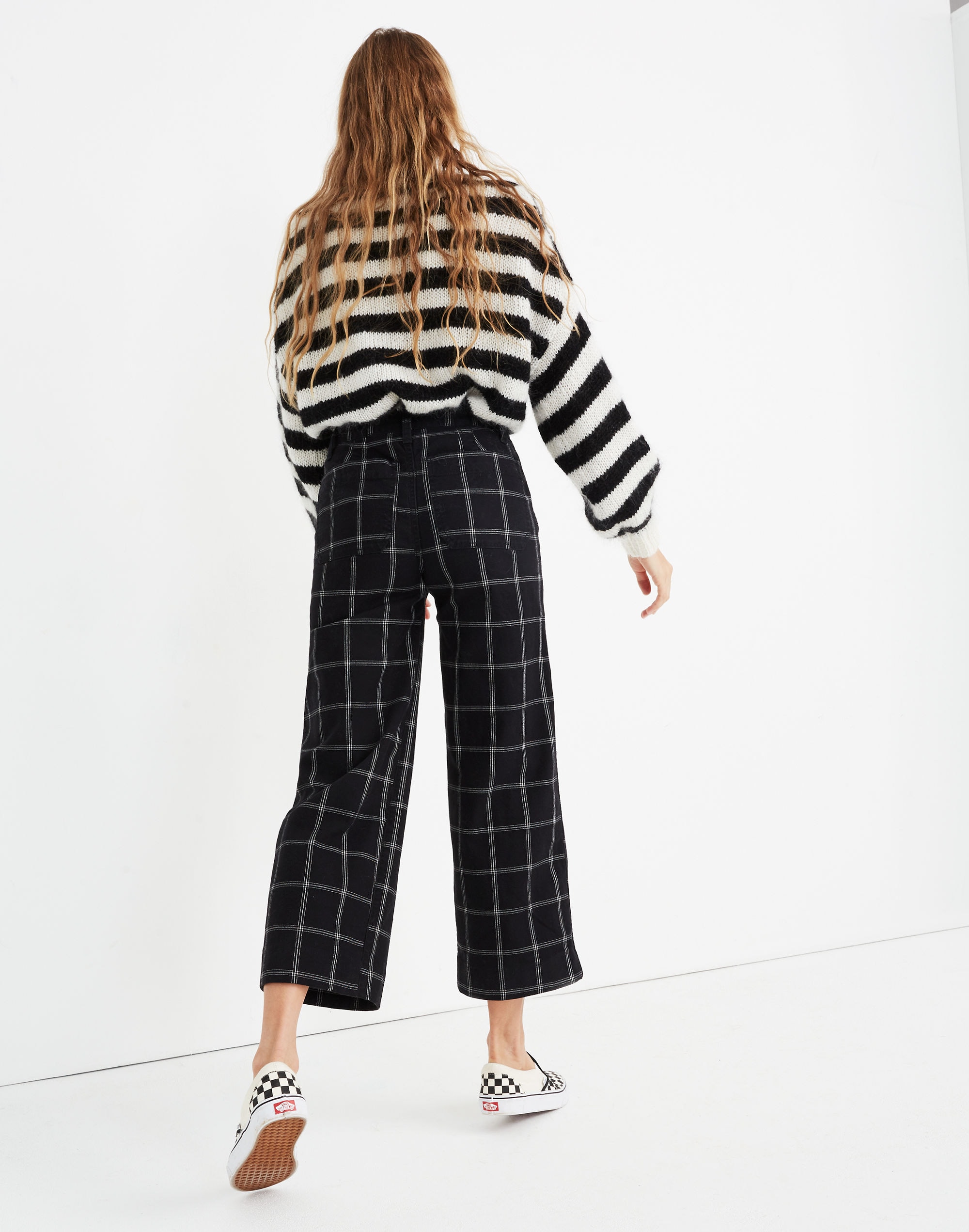 Emmett Wide-Leg Crop Pants in Black Windowpane