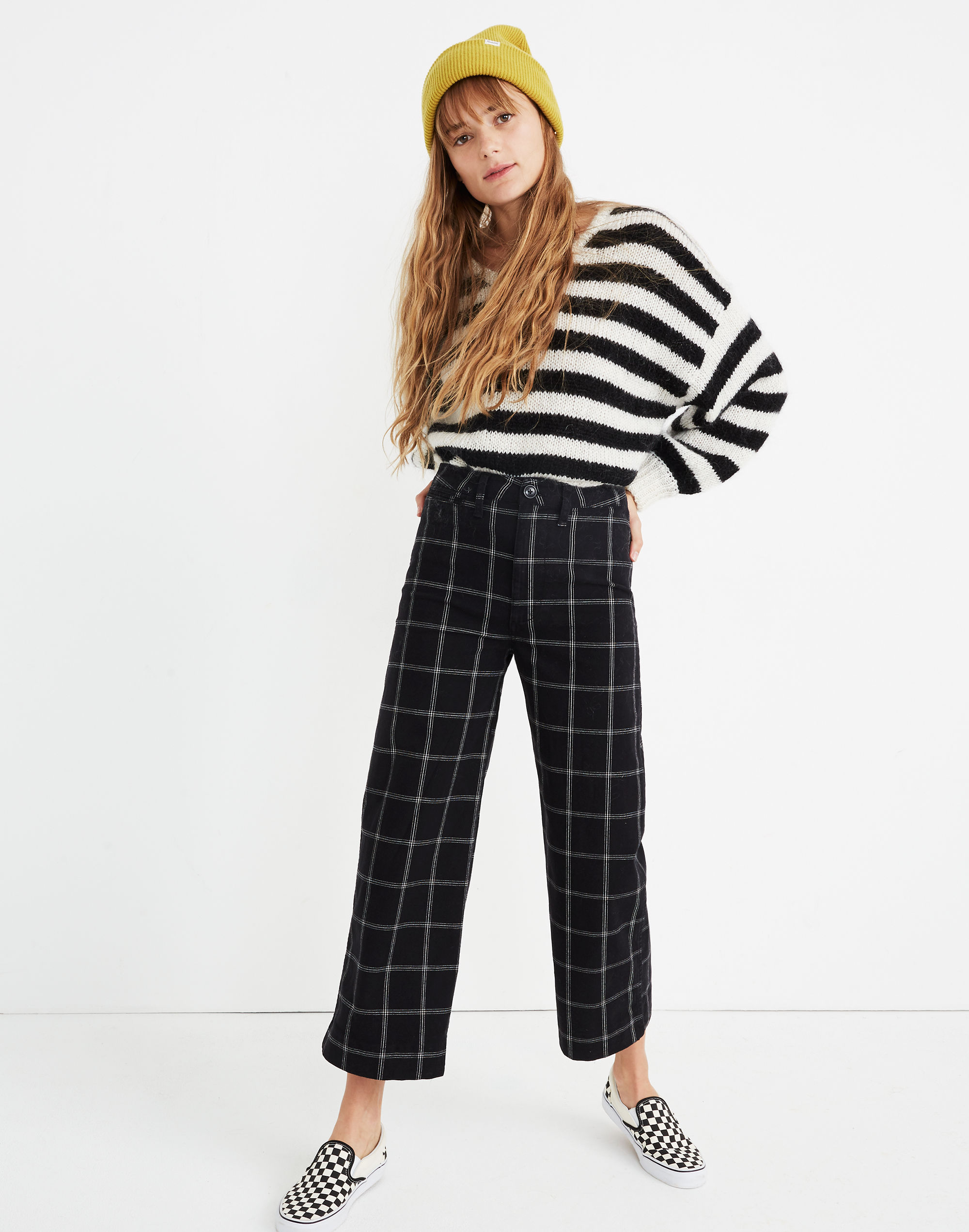 Emmett Wide-Leg Crop Pants in Black Windowpane