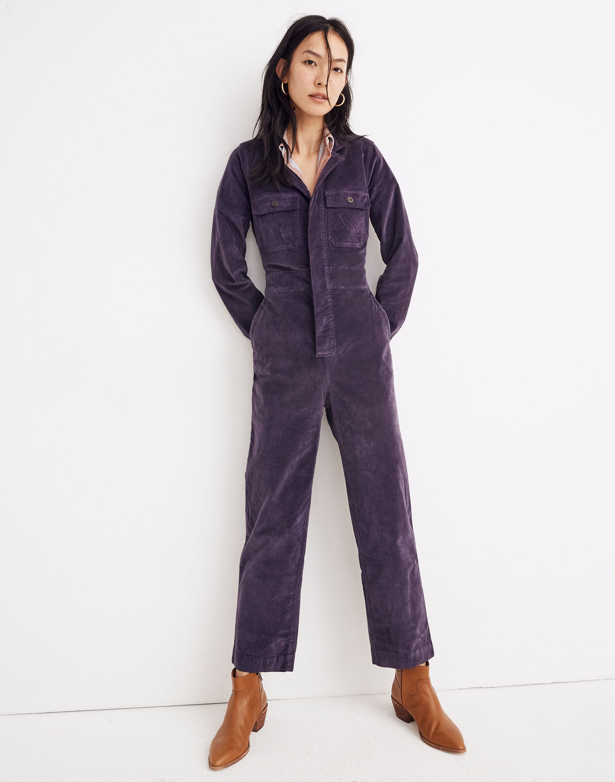 Velveteen Slim Coverall Jumpsuit