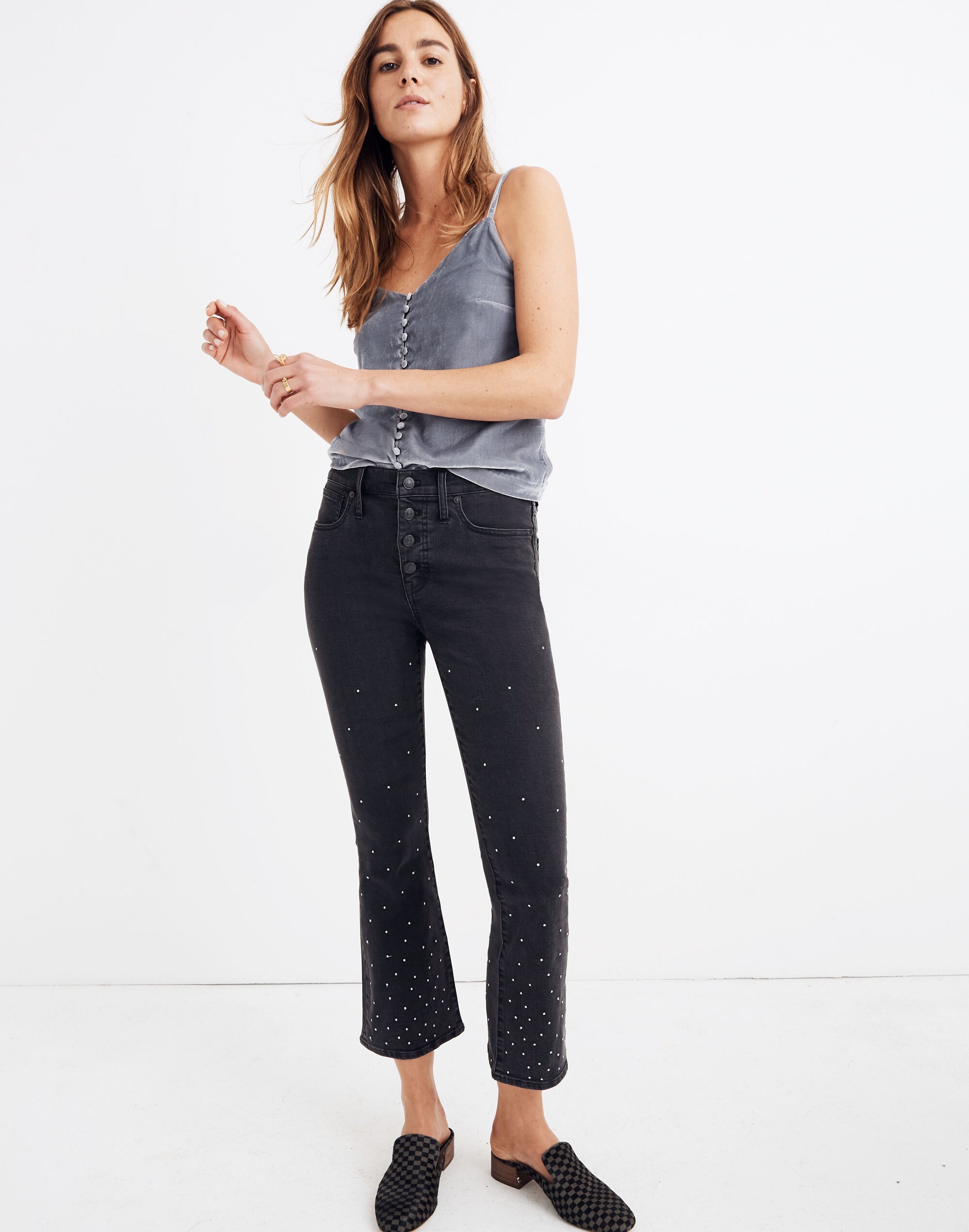 Cali Demi-Boot Jeans: Scattered Metallic Dots Edition