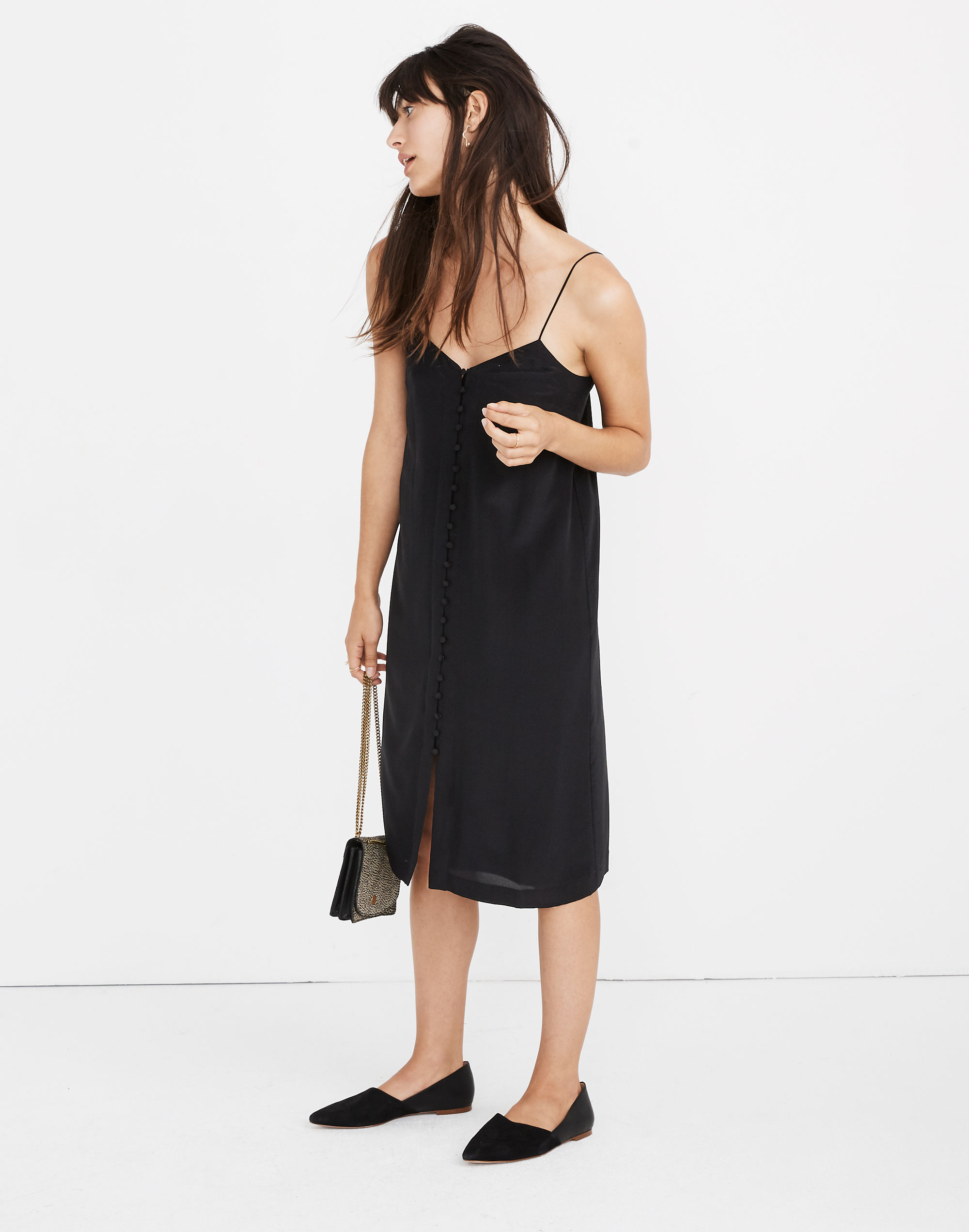 Silk Button-Front Slip Dress