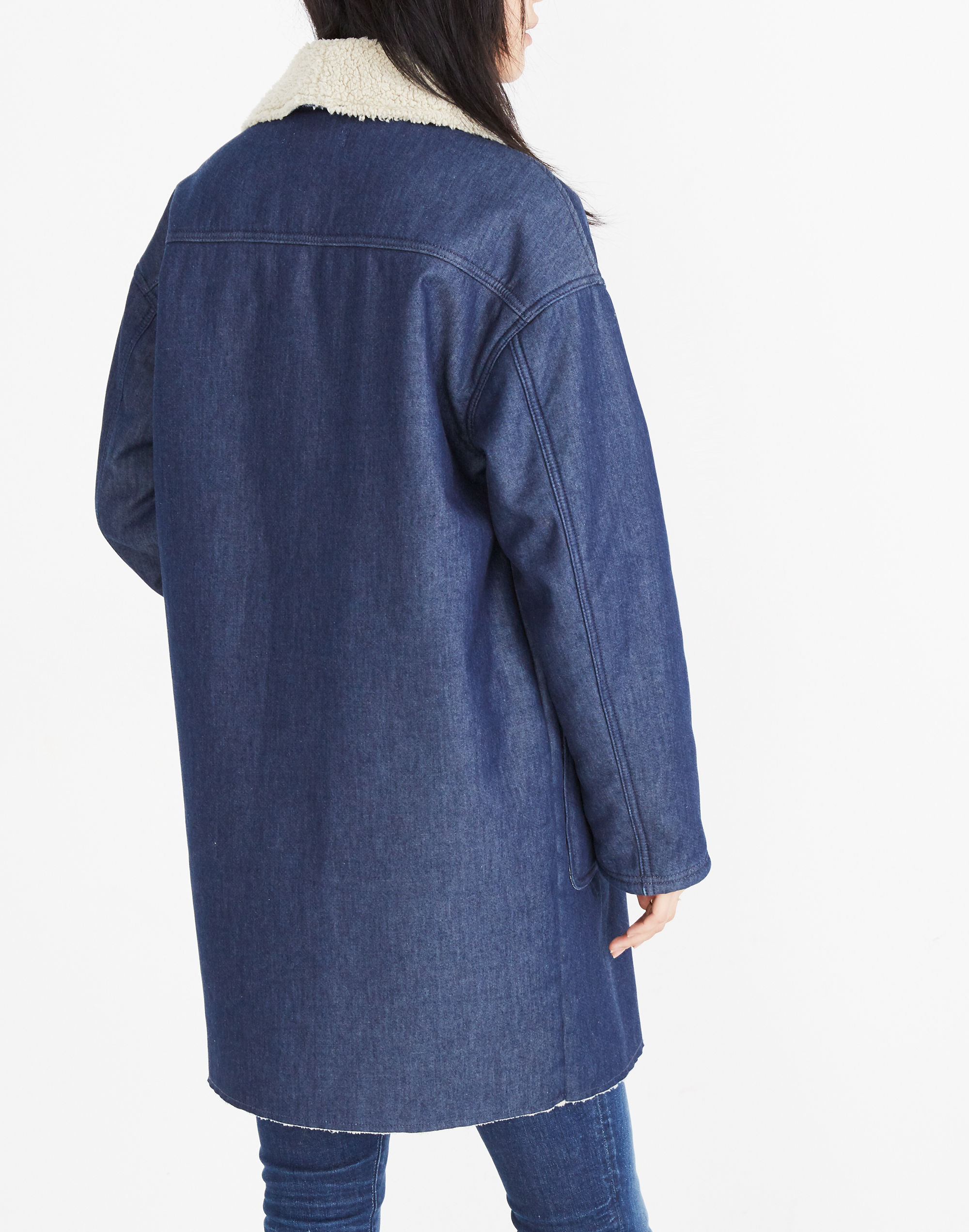 Sherpa-Bonded Denim Cocoon Coat