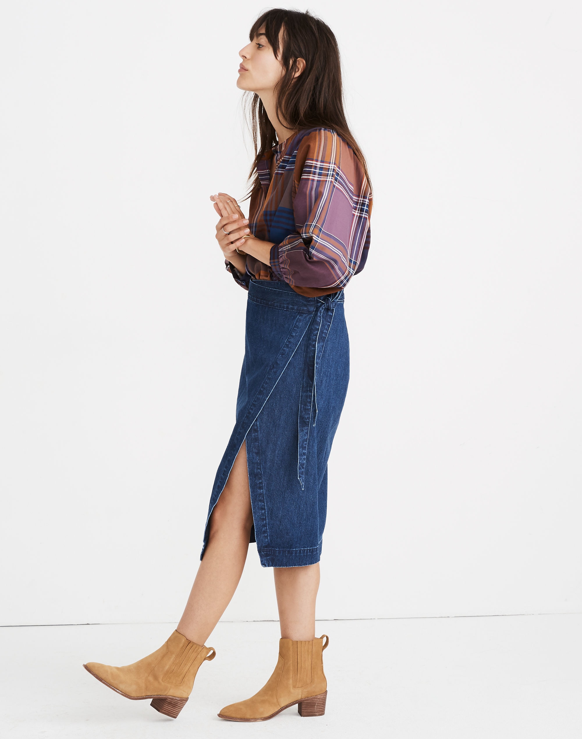 Denim Midi Wrap Skirt in Neville Wash