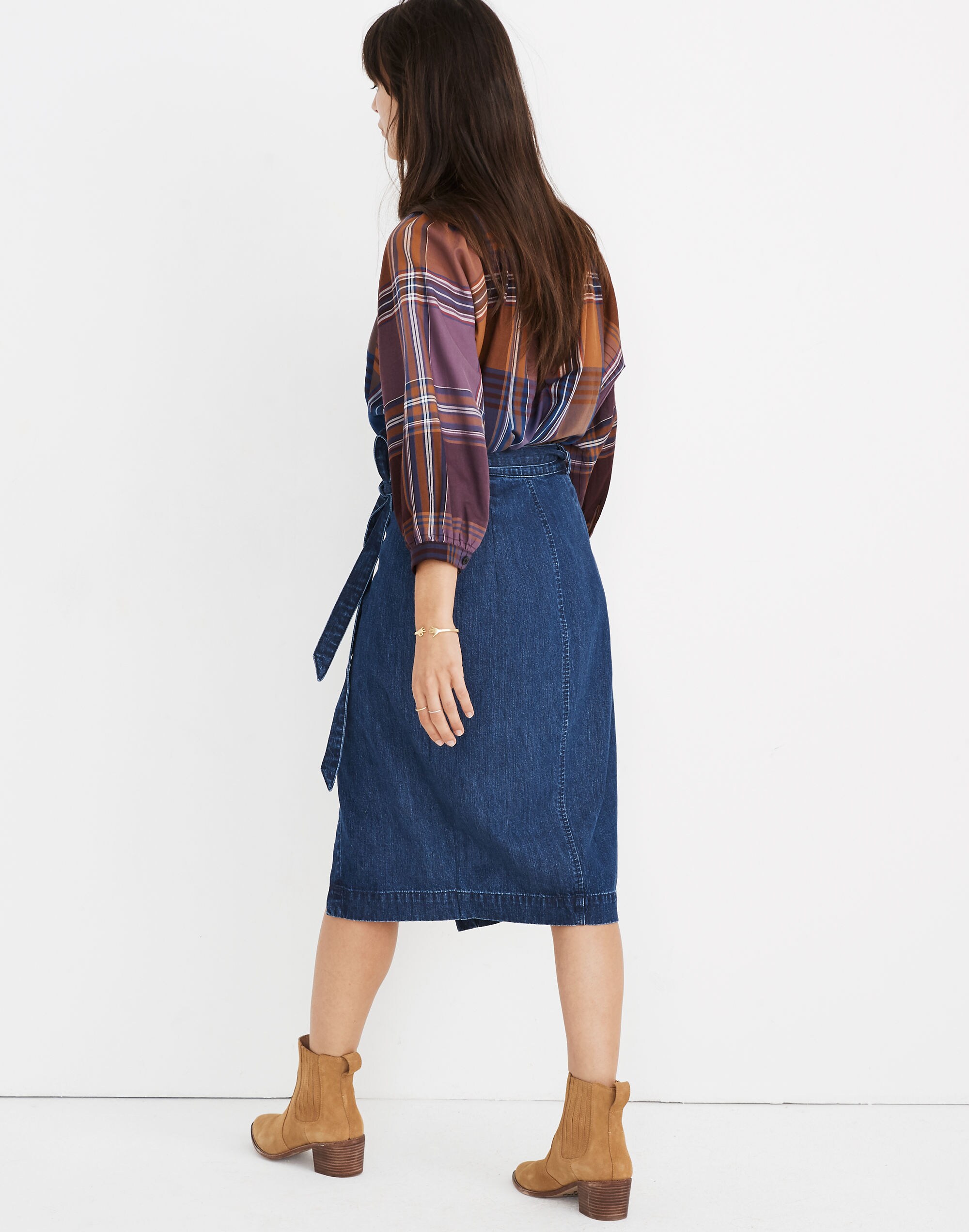 Denim Midi Wrap Skirt in Neville Wash