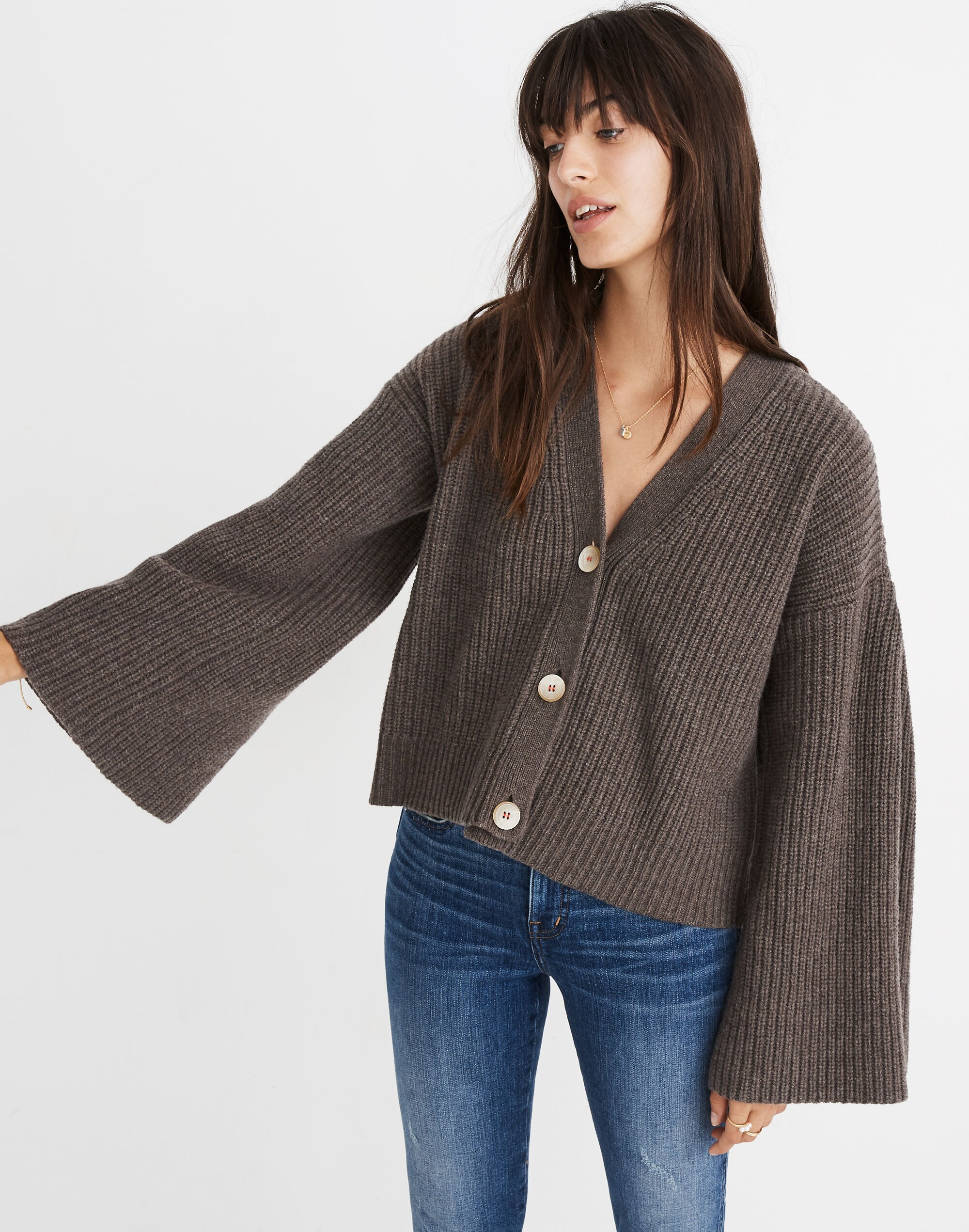 Wide-Sleeve Crop Cardigan Sweater