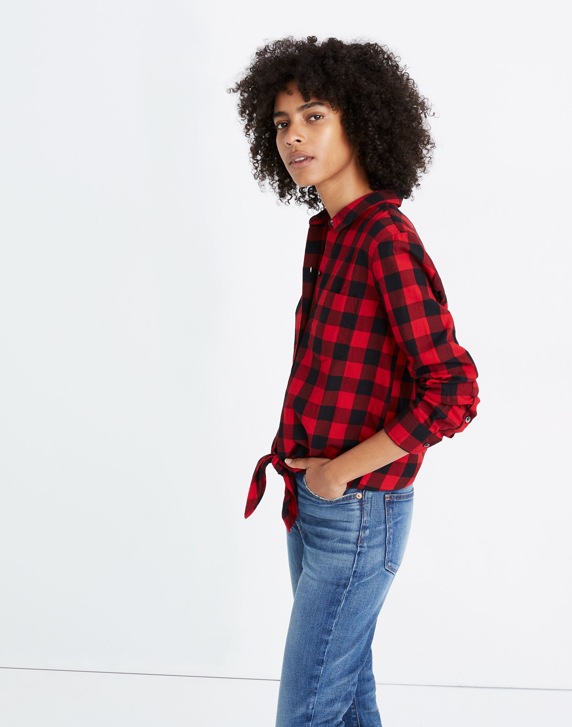 Flannel Tie-Front Shirt in Buffalo Check