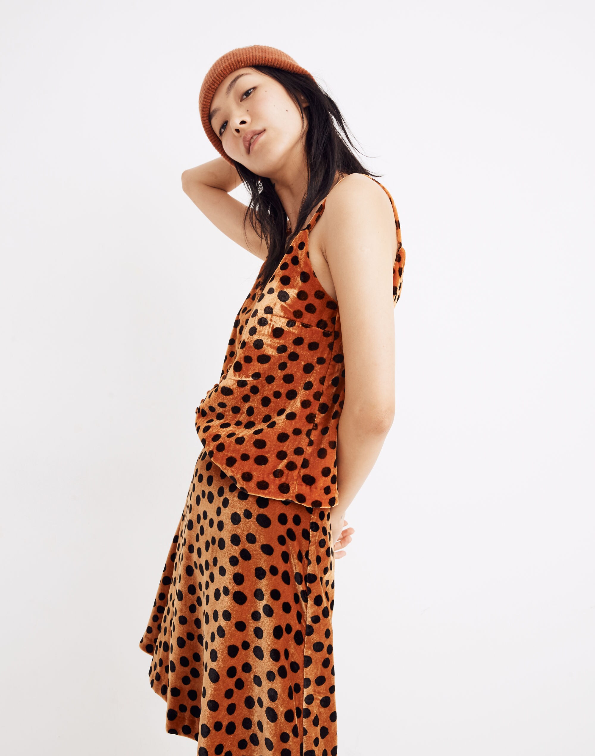 Velvet Button-Front Cami in Leopard Dot