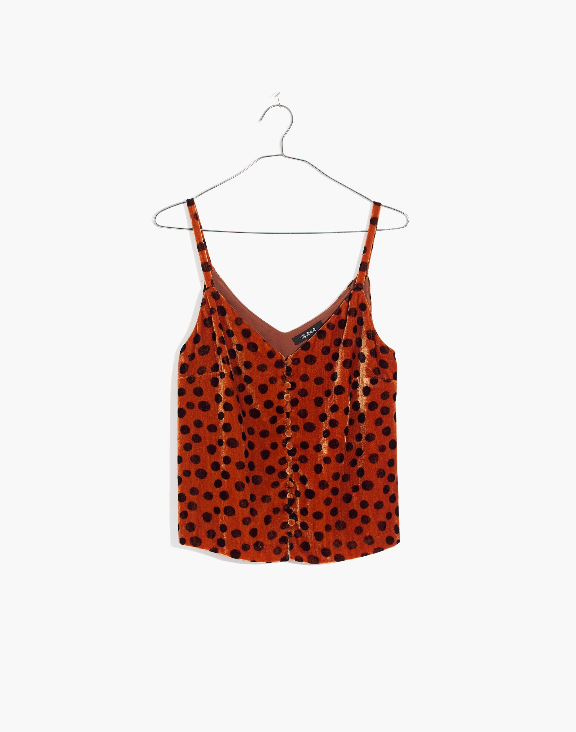 Velvet Button-Front Cami in Leopard Dot