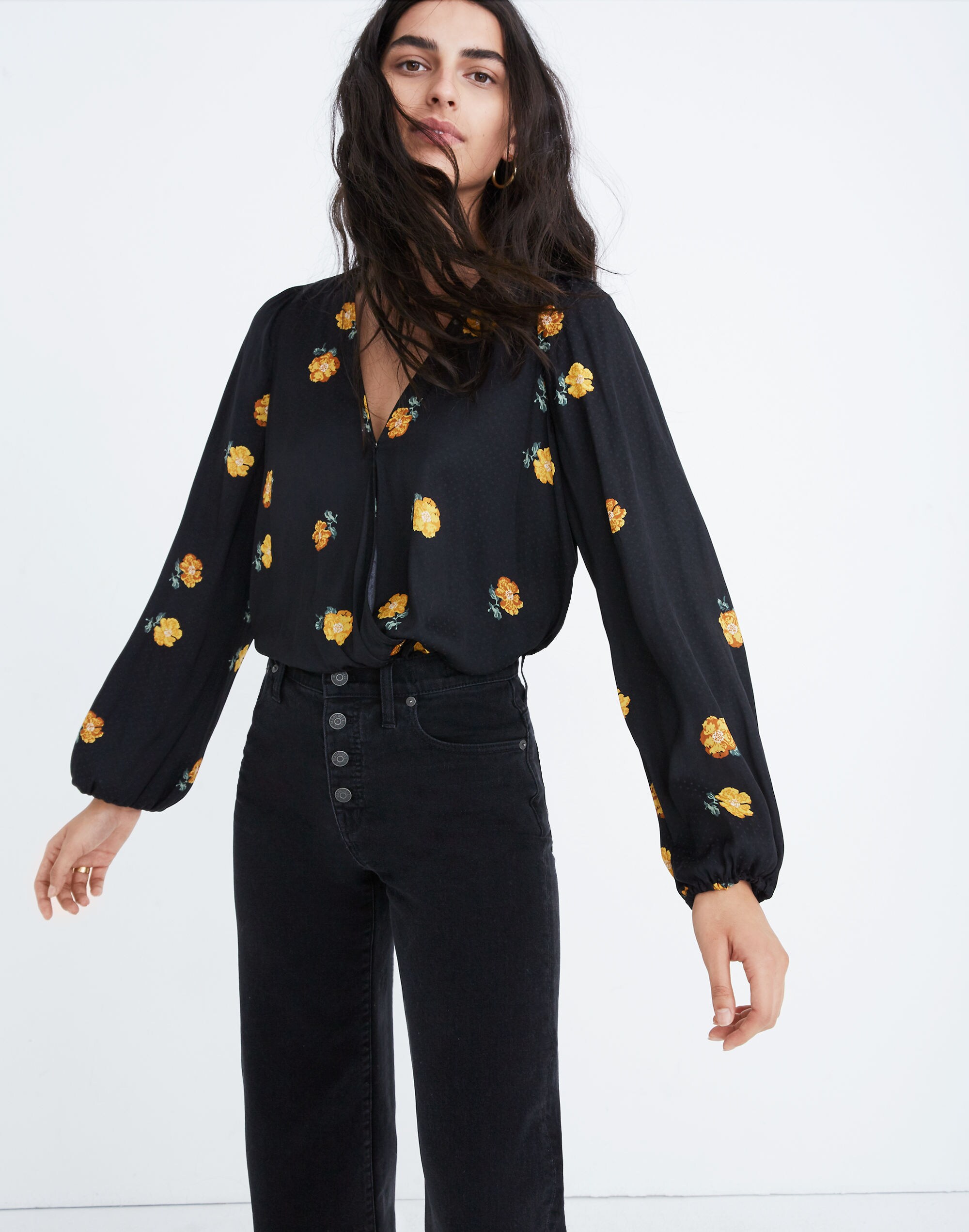 Bubble-Sleeve Wrap Top in Floating Florets