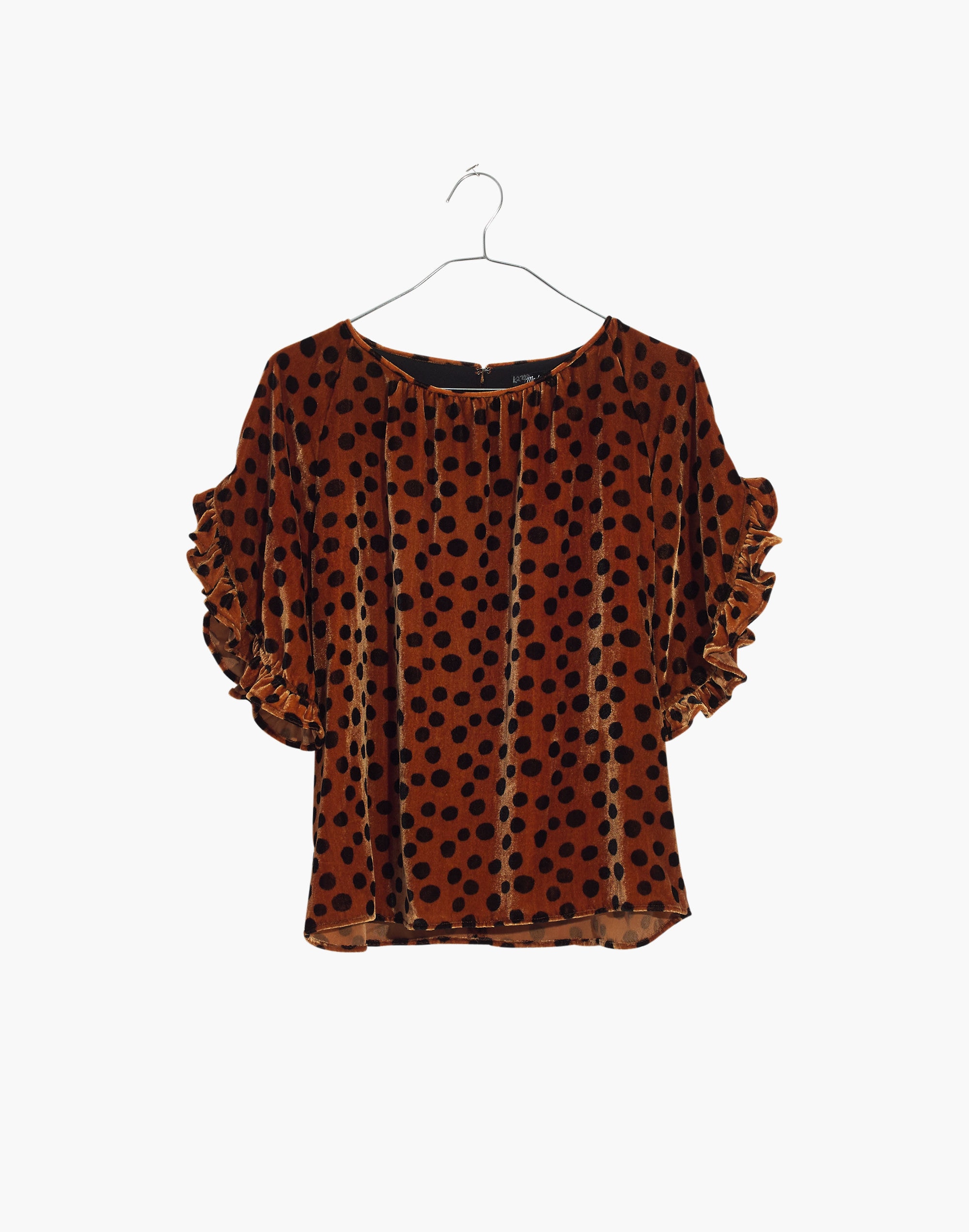 Velvet Memento Ruffle-Sleeve Top in Leopard Dot