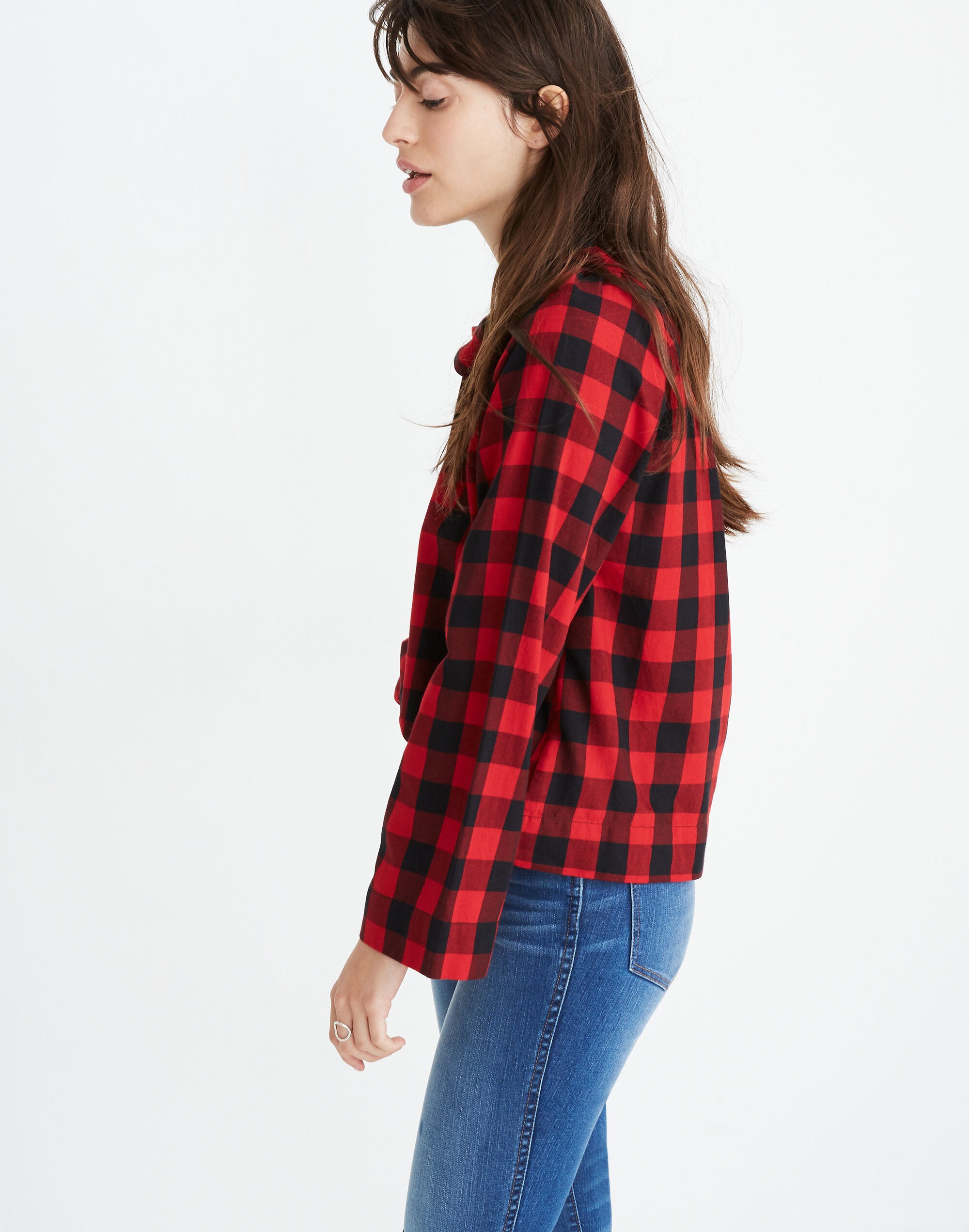 Tie-Neck Popover Shirt in Buffalo Check
