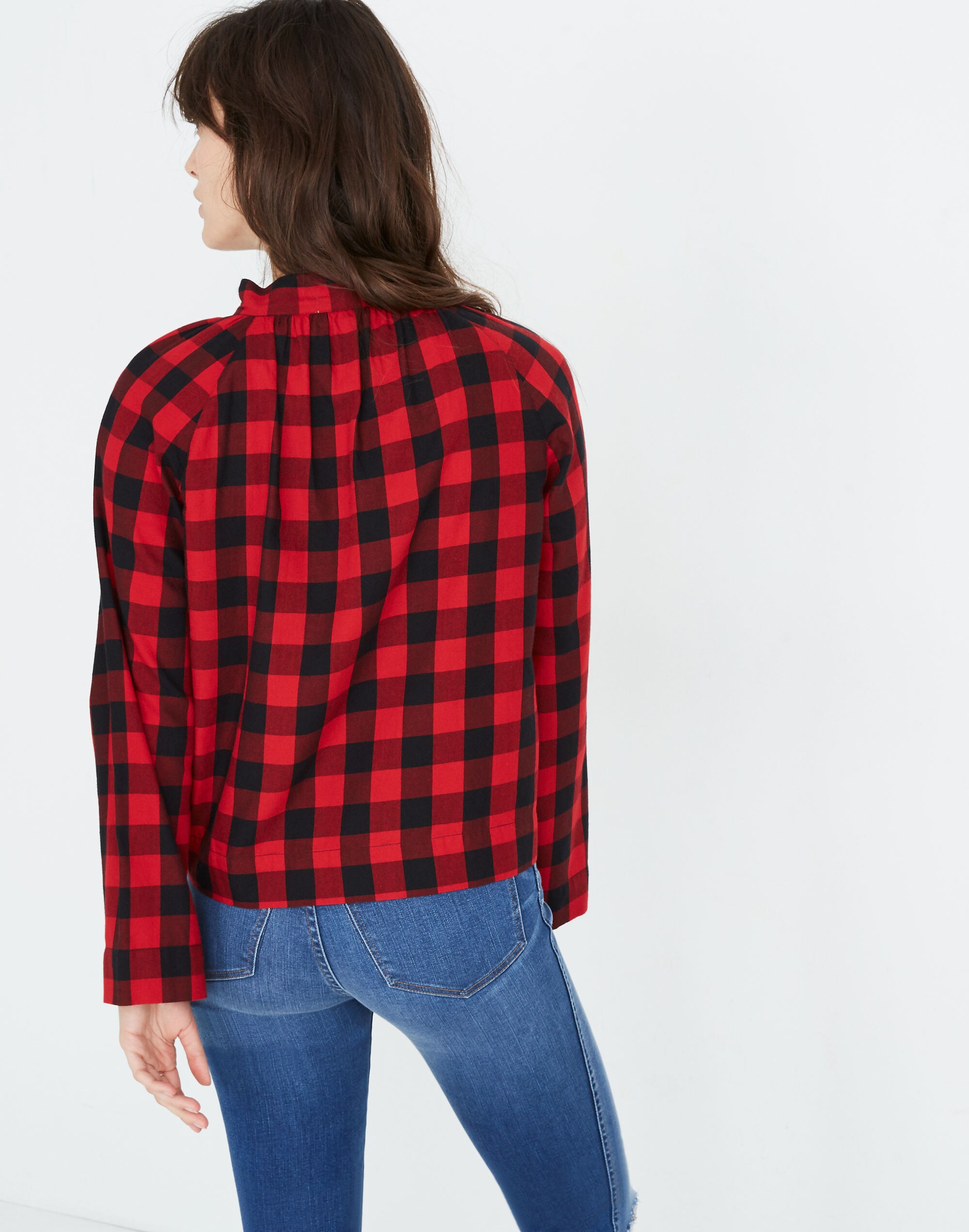 Tie-Neck Popover Shirt in Buffalo Check