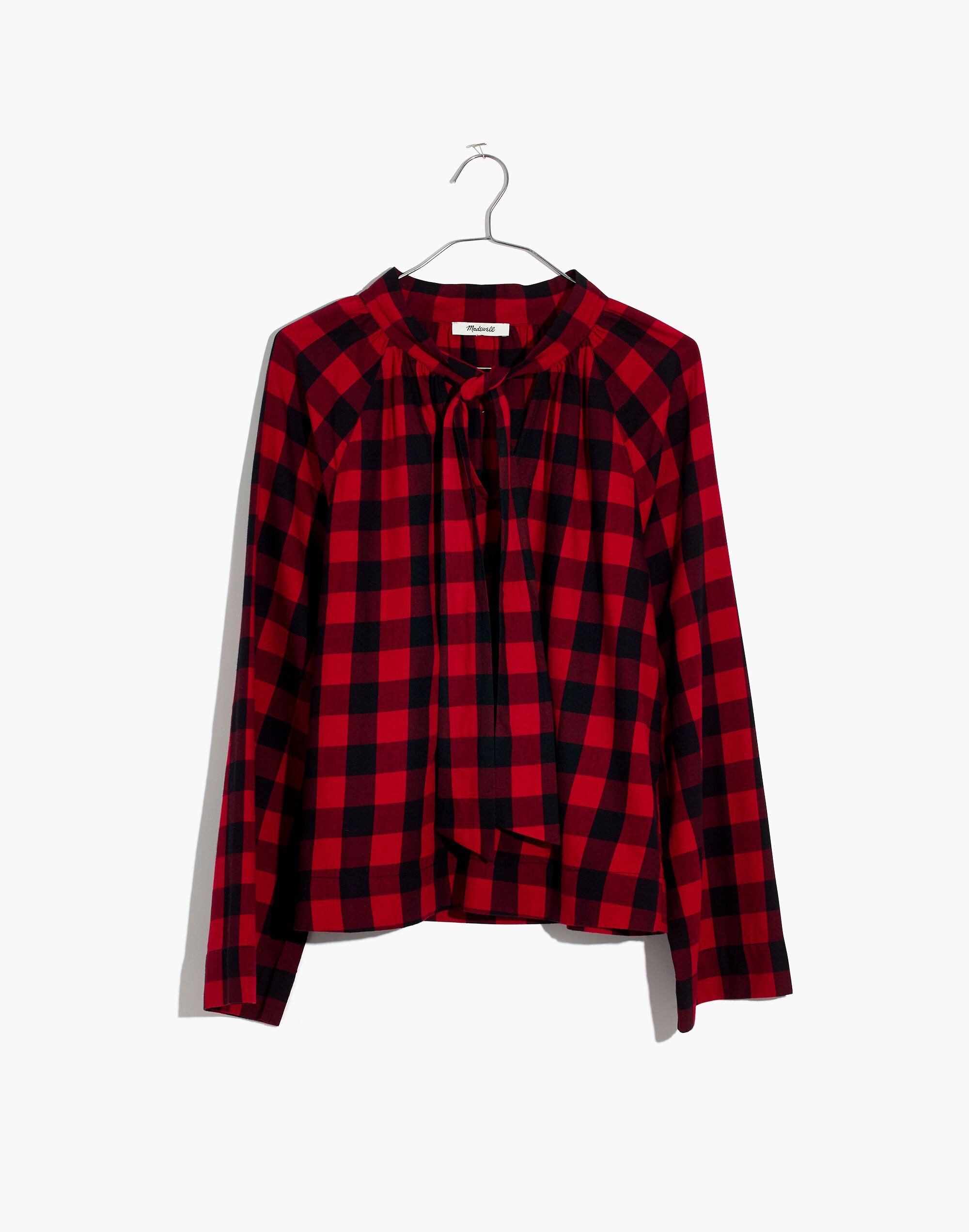 Tie-Neck Popover Shirt in Buffalo Check