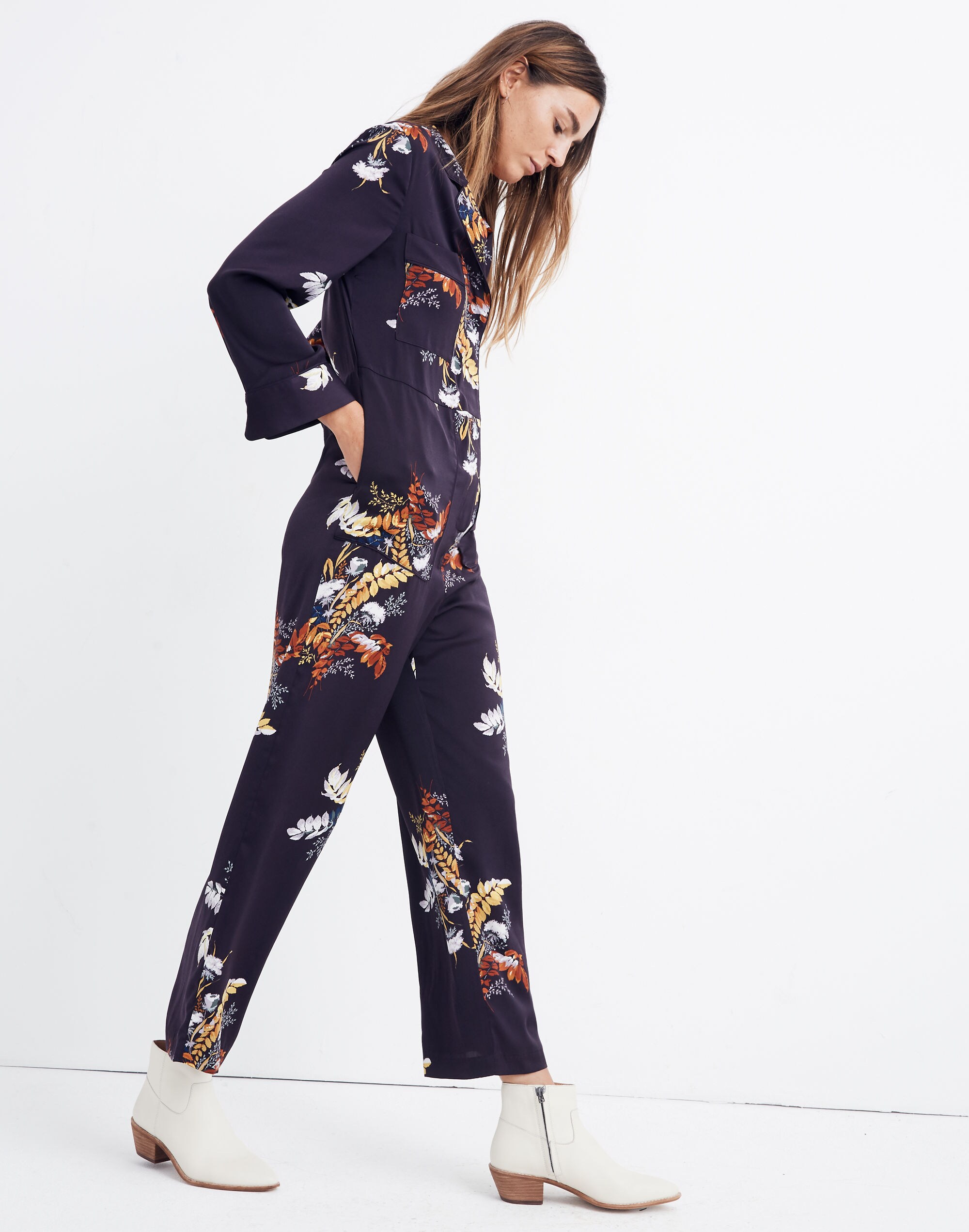 Satin Pajama Jumpsuit in Blooming Oasis