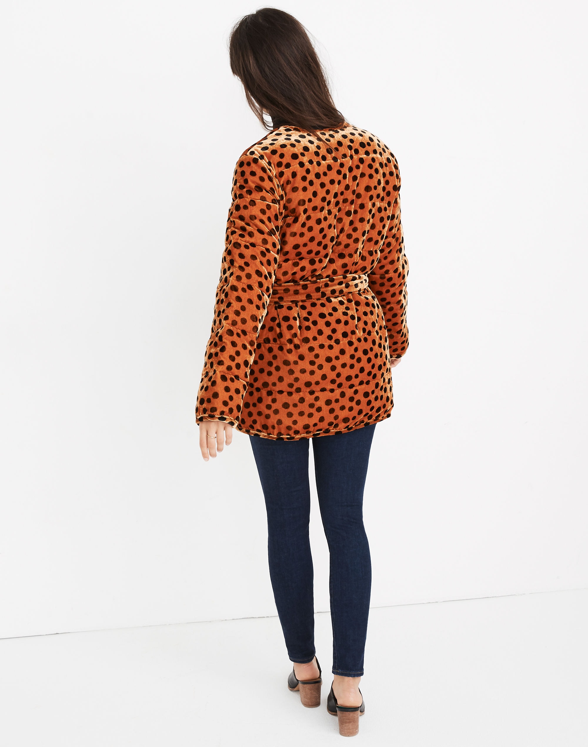 Velvet Quilted Wrap Jacket in Leopard Dot