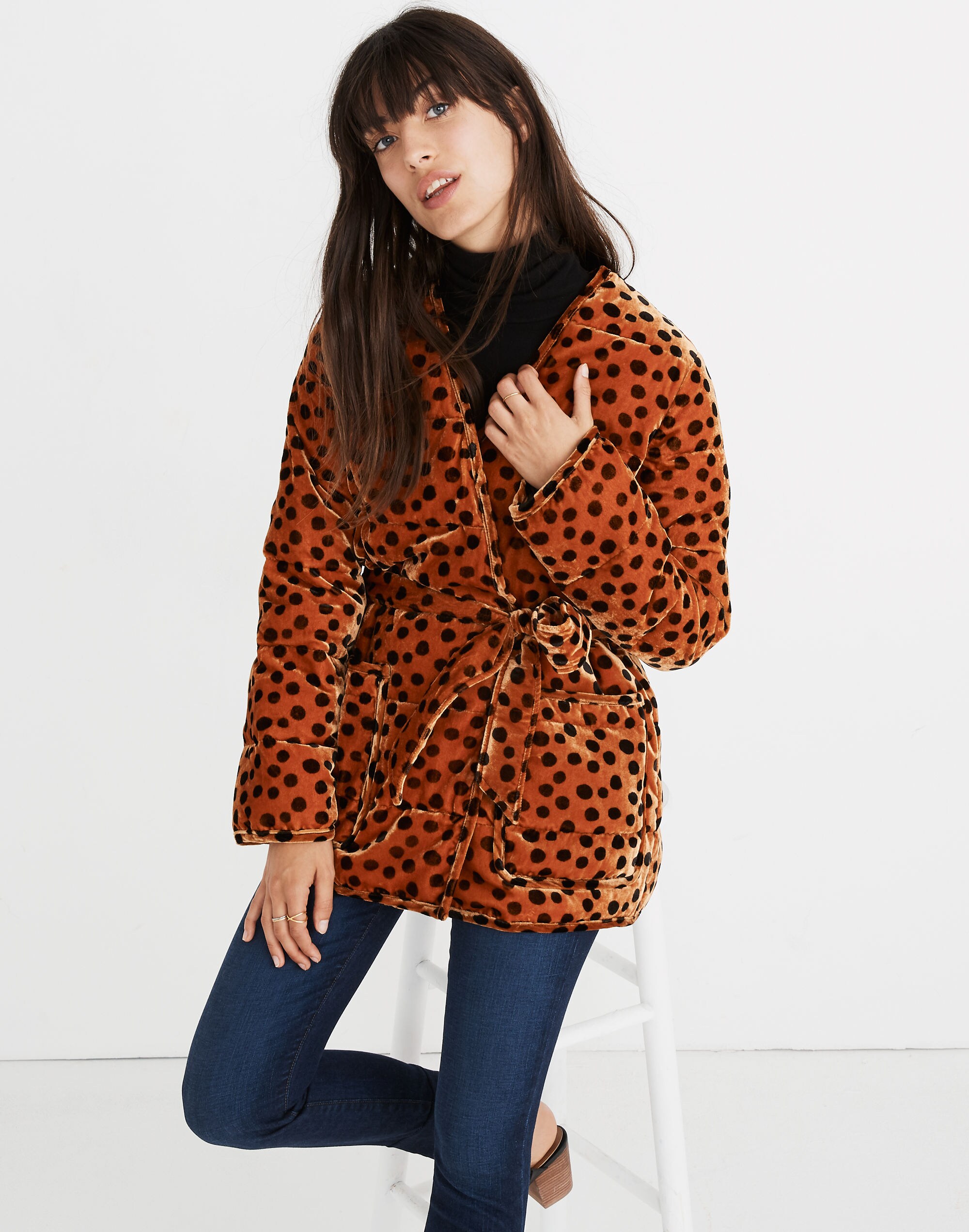Velvet Quilted Wrap Jacket in Leopard Dot