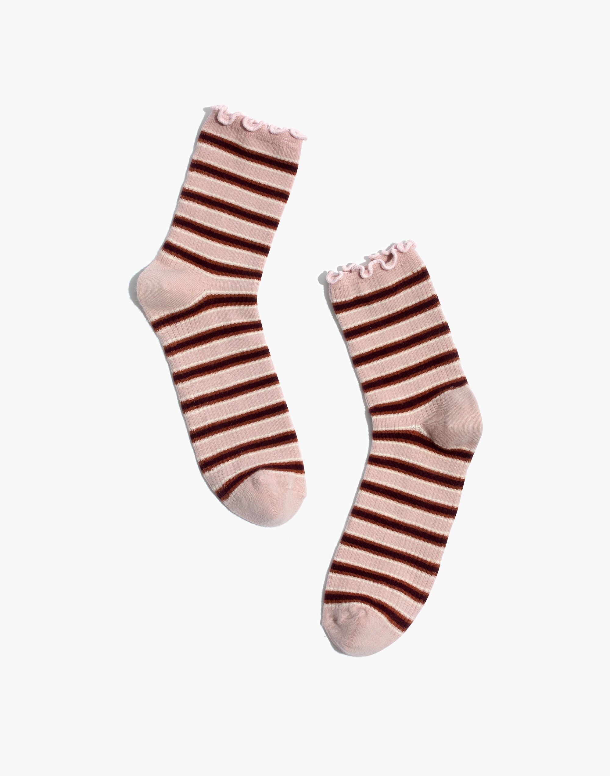 diagonal striped ruffle-edge ankle socks