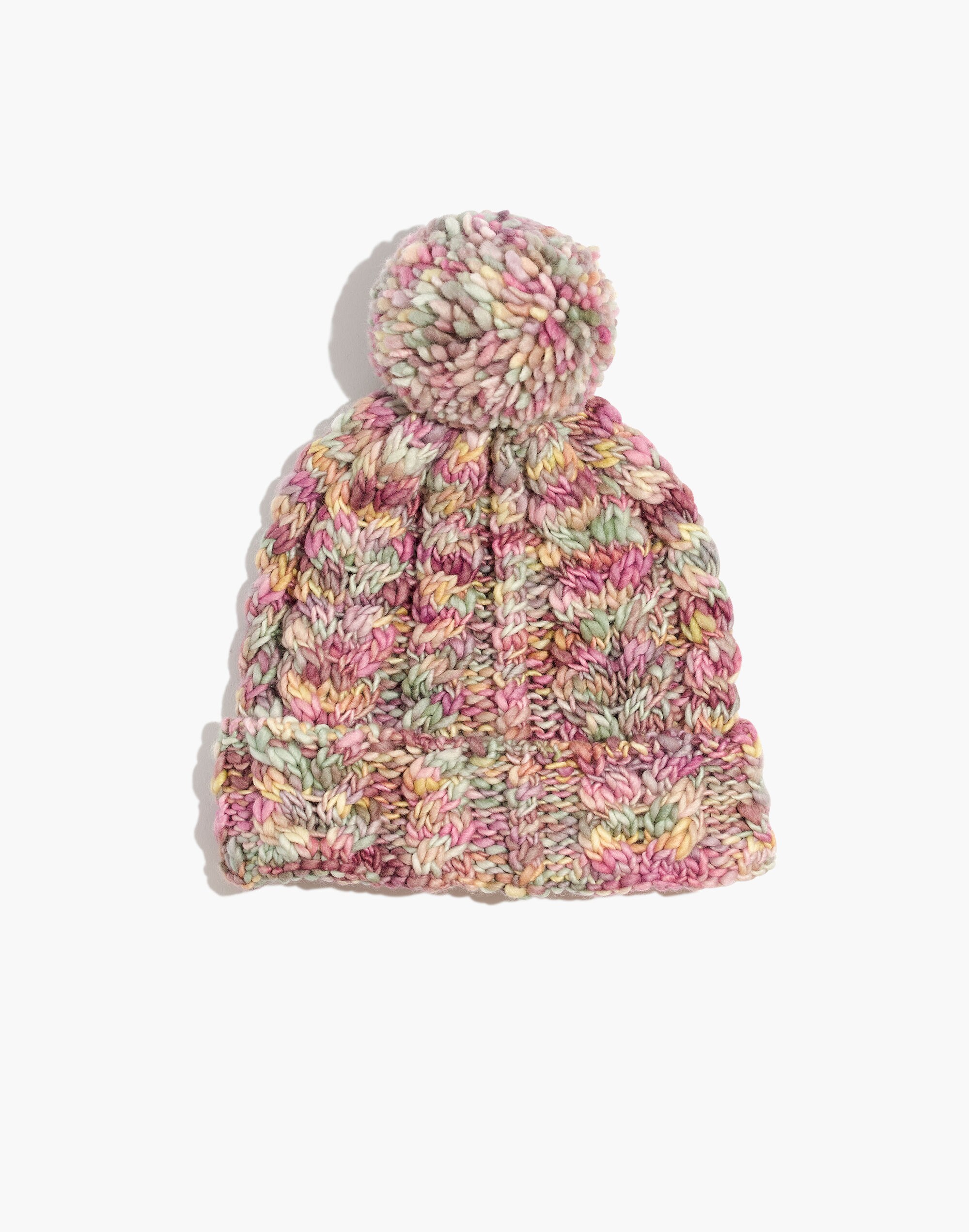 madewell x manos del uruguay space-dyed cableknit pom-pom beanie