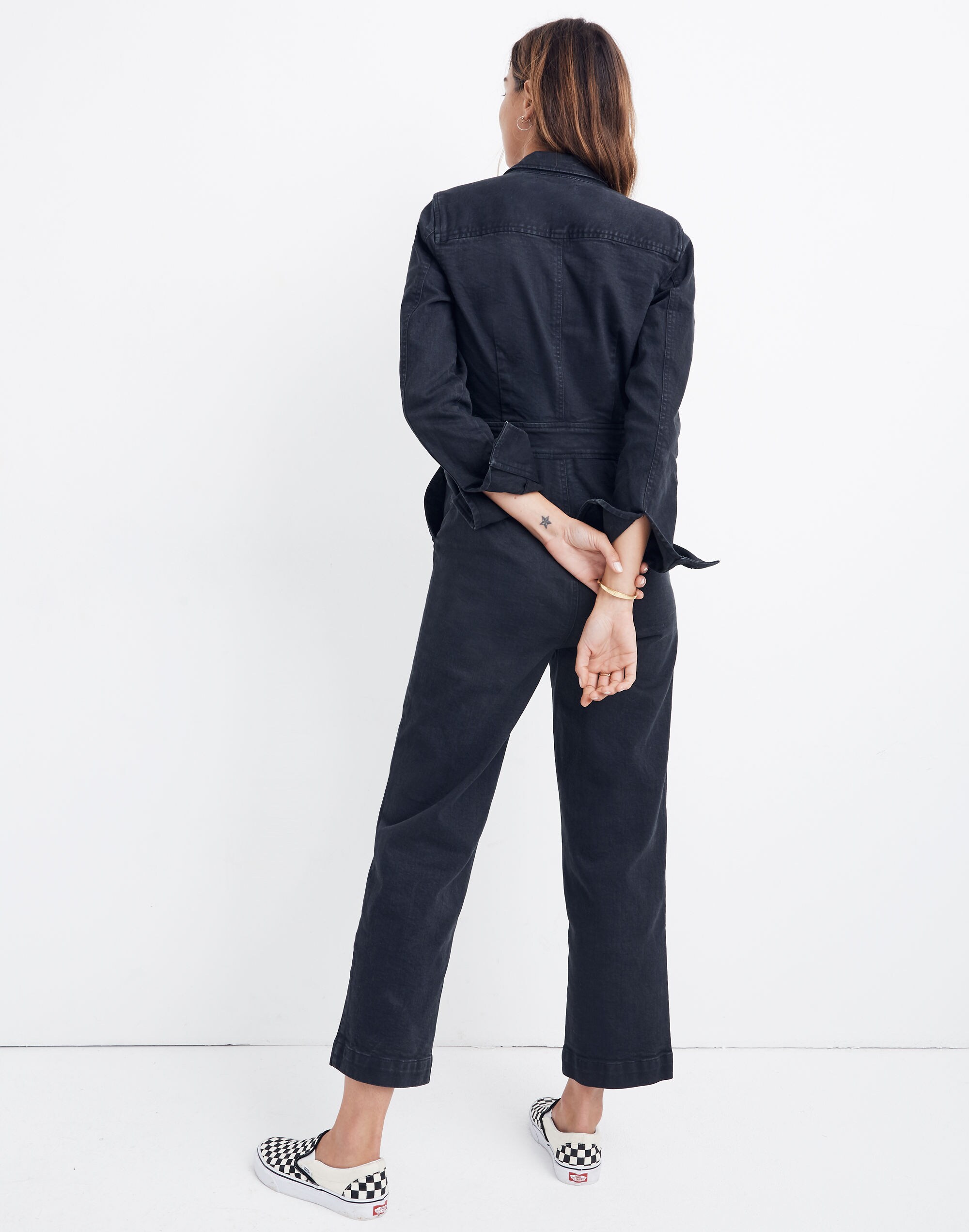 Garment-Dyed Denim Slim Coverall Jumpsuit