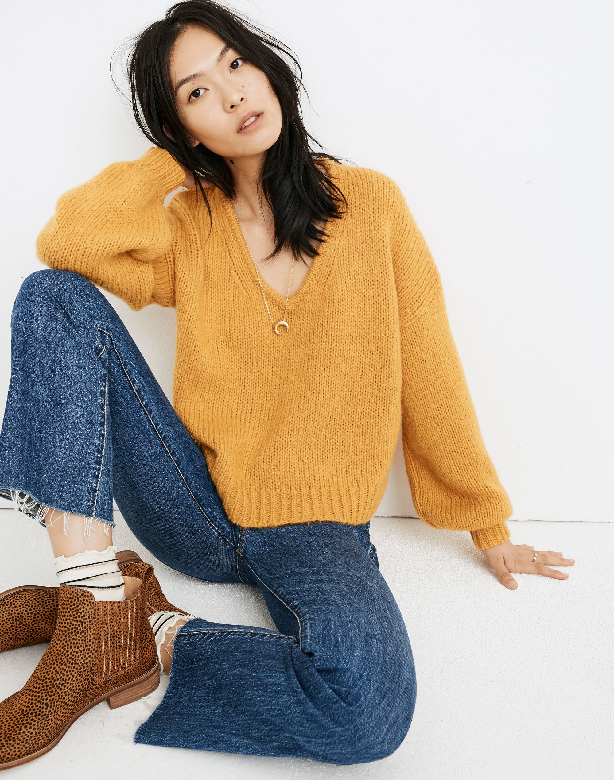 Balloon-Sleeve Pullover Sweater