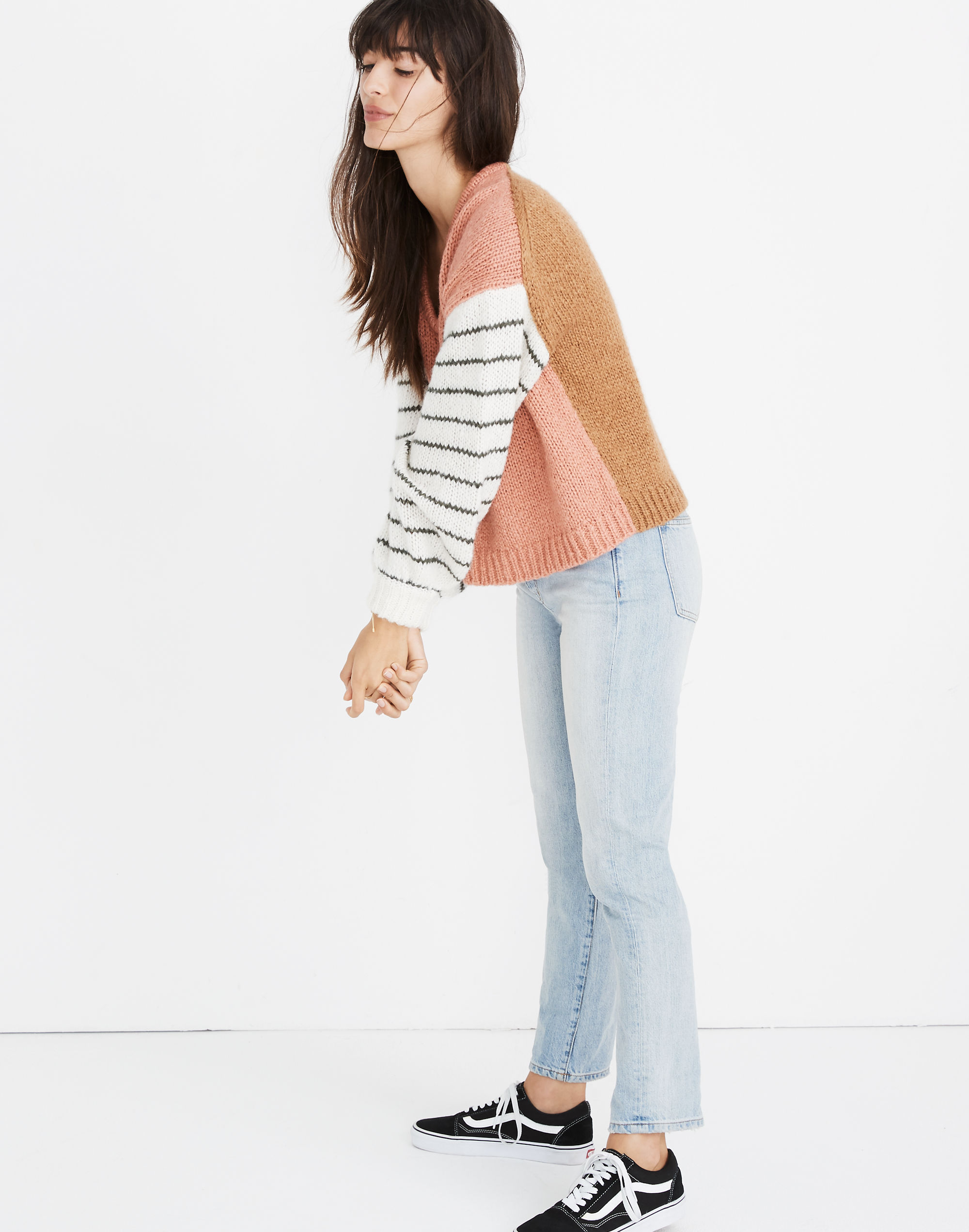 Balloon-Sleeve Pullover Sweater in Colorblock