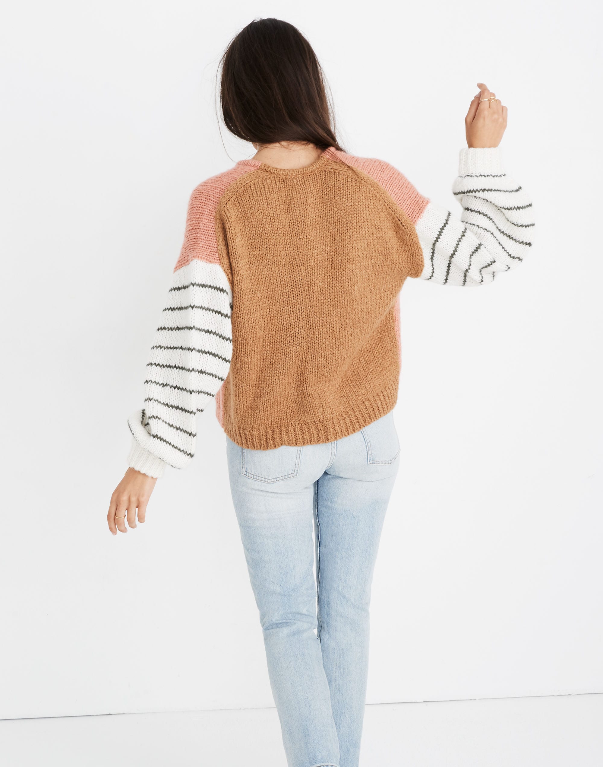 Balloon-Sleeve Pullover Sweater in Colorblock