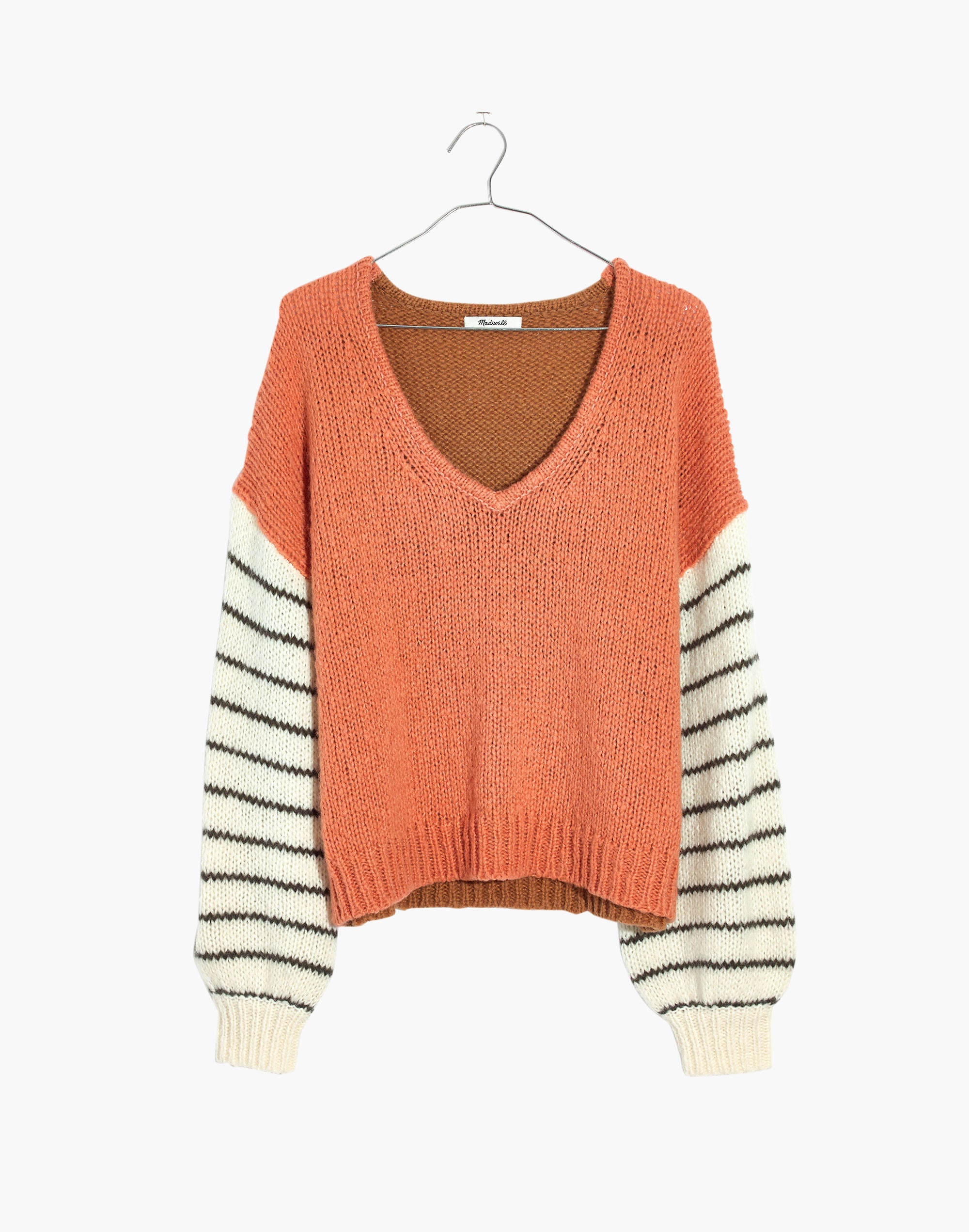 Balloon-Sleeve Pullover Sweater in Colorblock