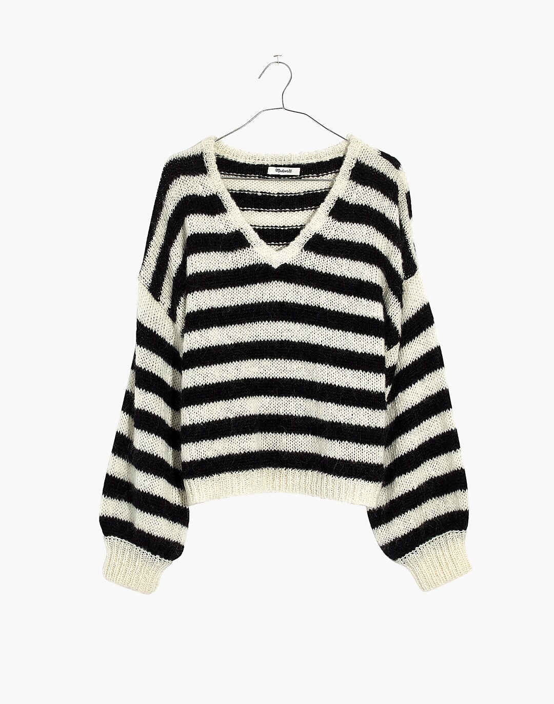 Balloon-Sleeve Pullover Sweater in Stripe