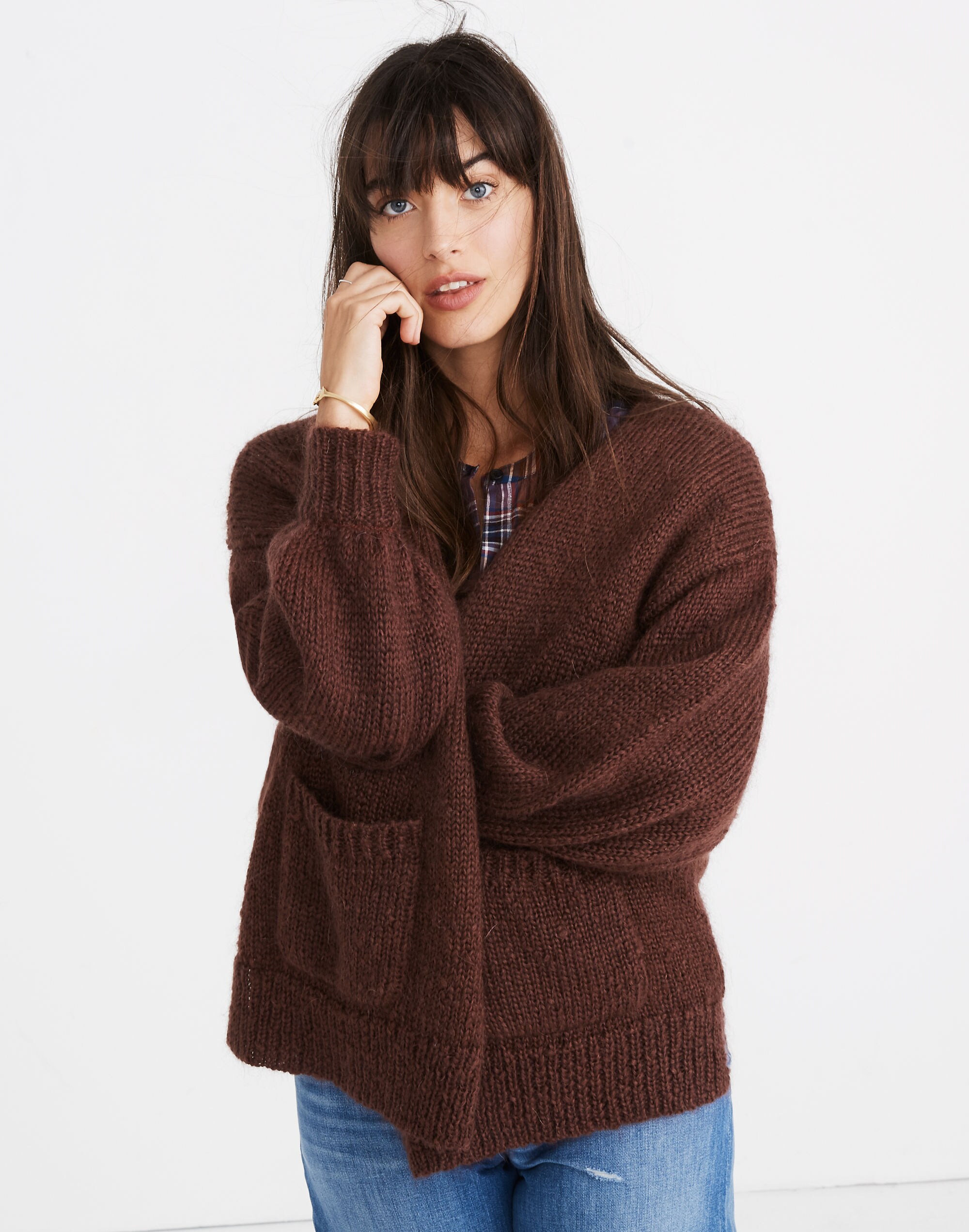 Balloon-Sleeve Cardigan Sweater