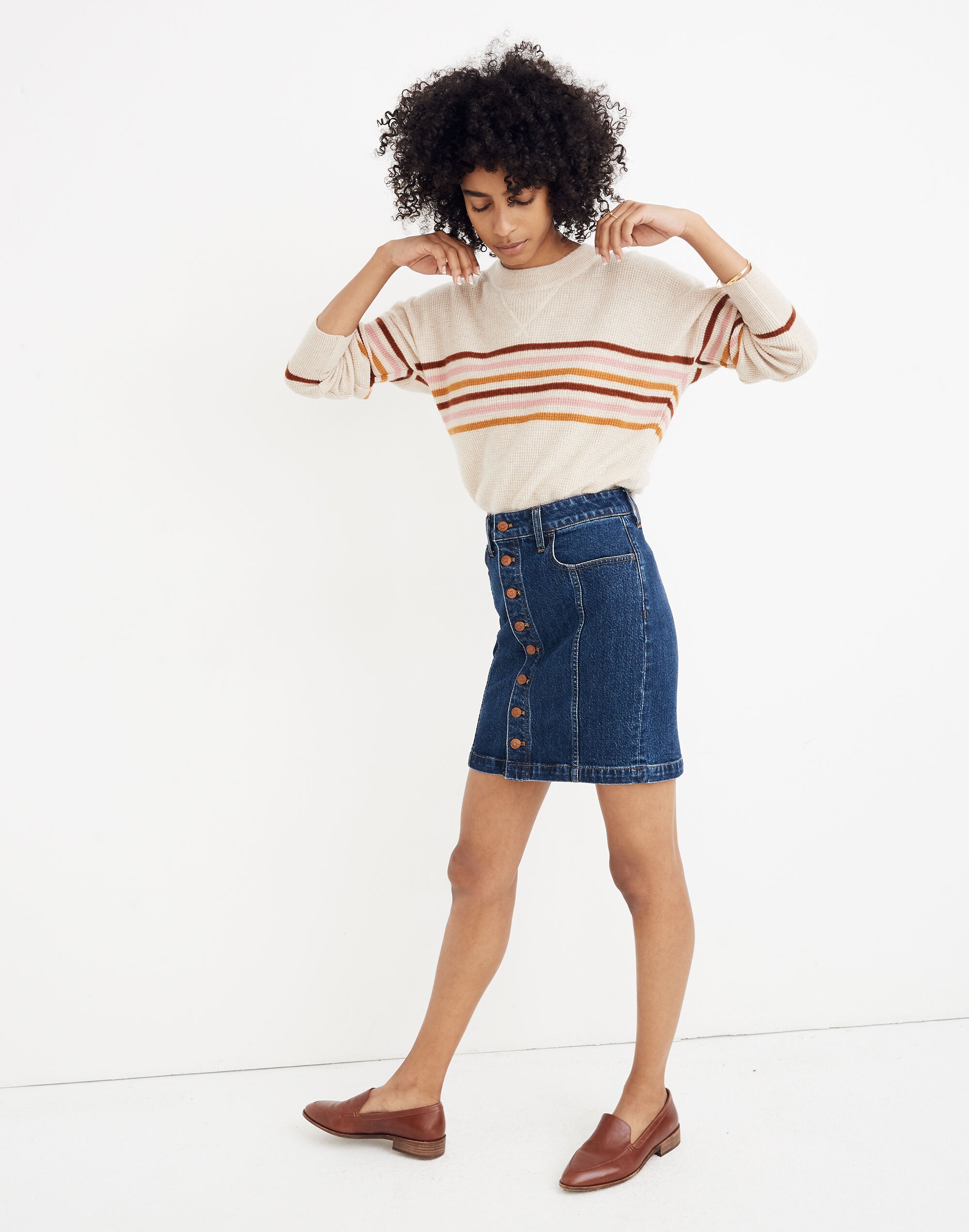Stretch Denim Straight Mini Skirt in Pfeiffer Wash
