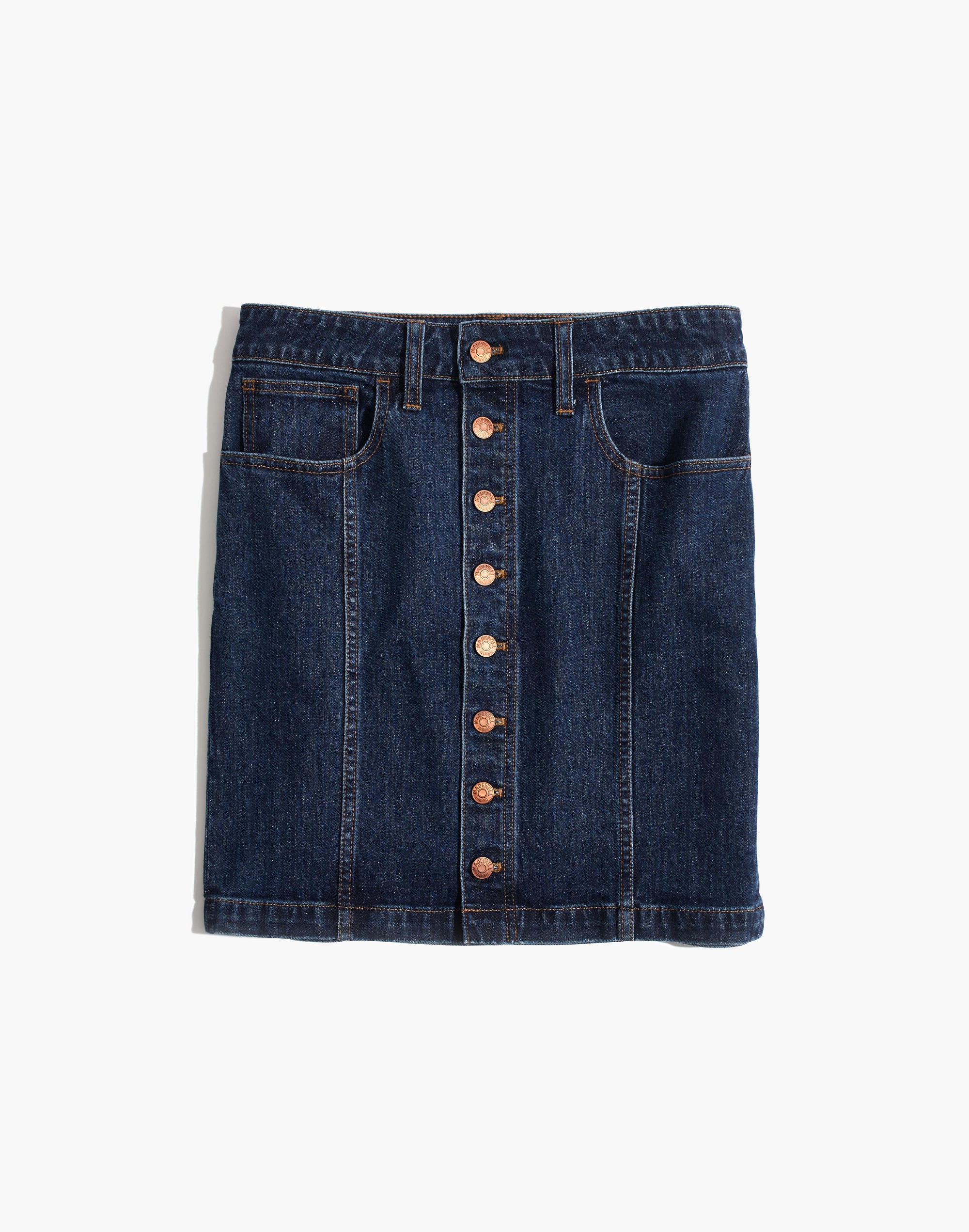Stretch Denim Straight Mini Skirt in Pfeiffer Wash