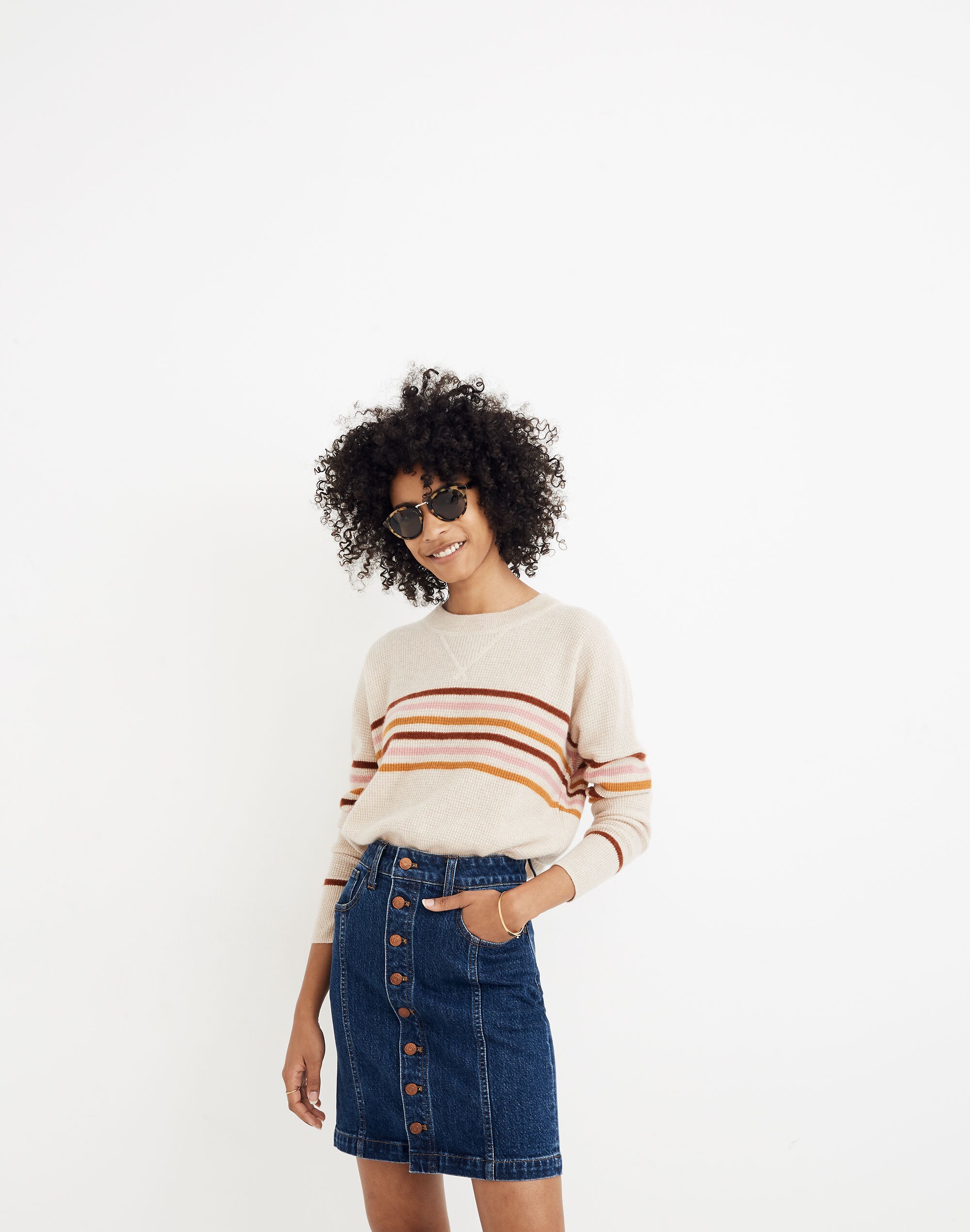 Stretch Denim Straight Mini Skirt in Pfeiffer Wash