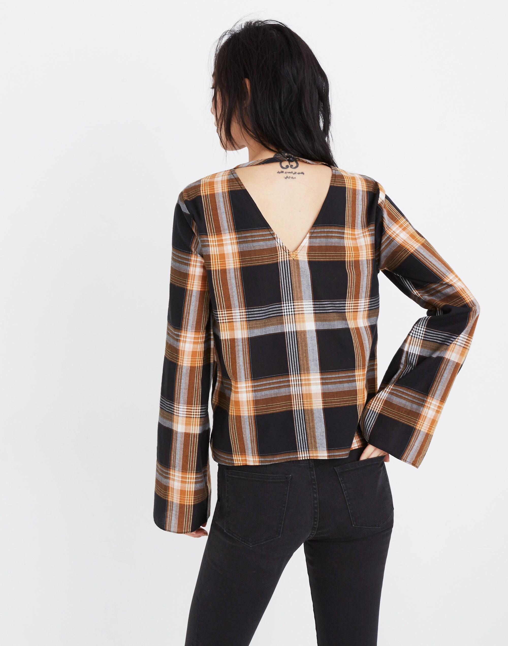 Plaid Tie-Front Keyhole Top
