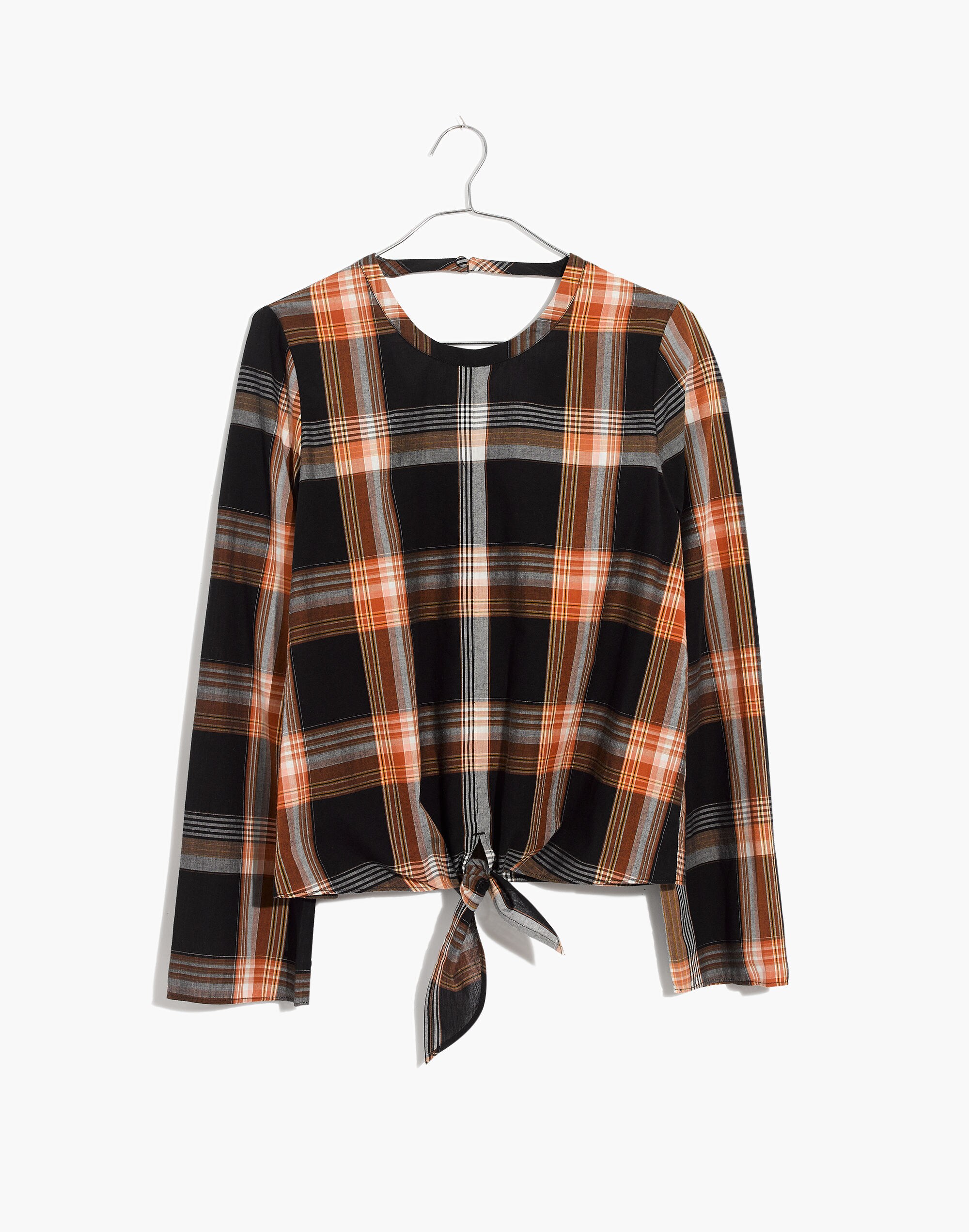 Plaid Tie-Front Keyhole Top