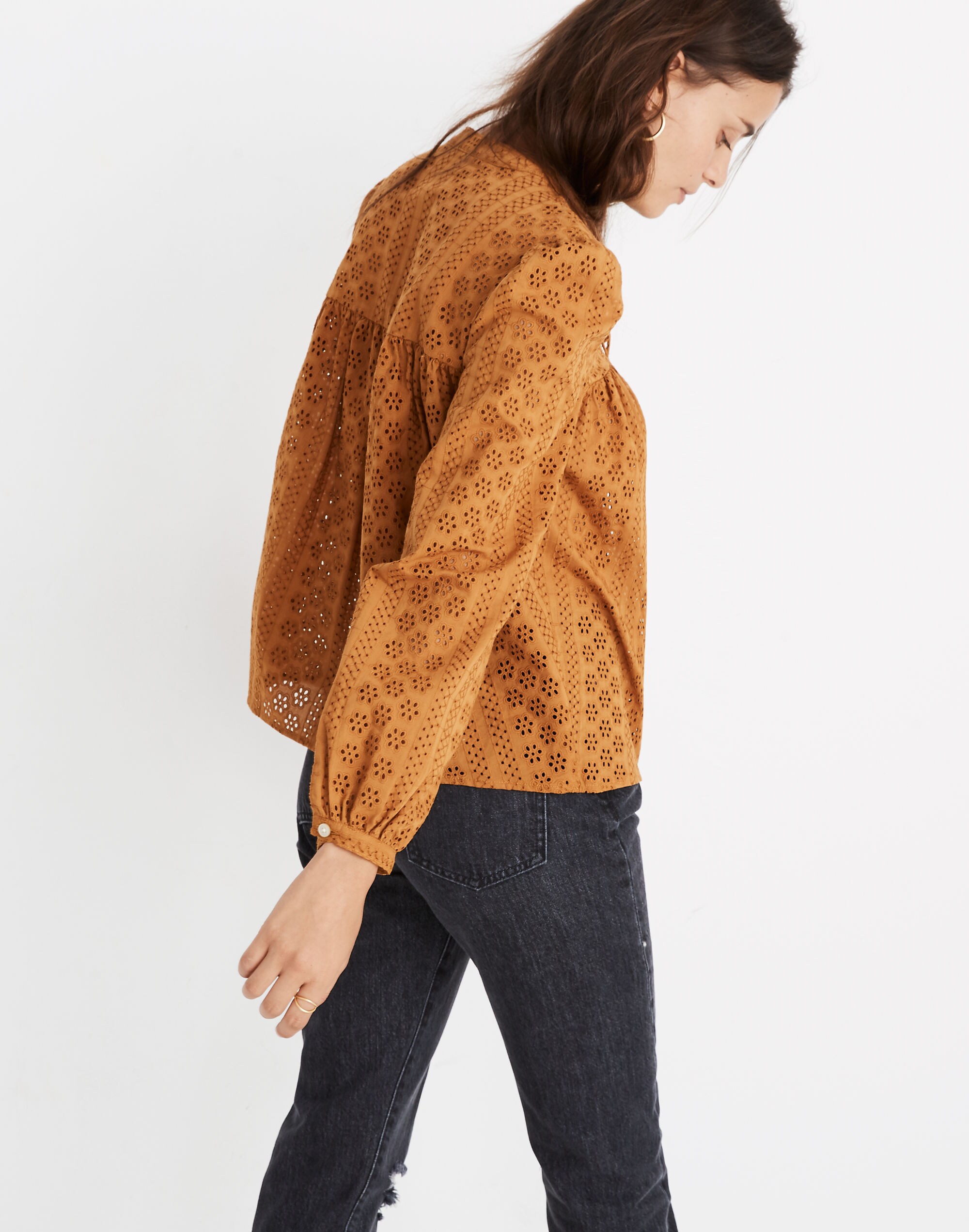 Eyelet Double-Tie Peasant Top