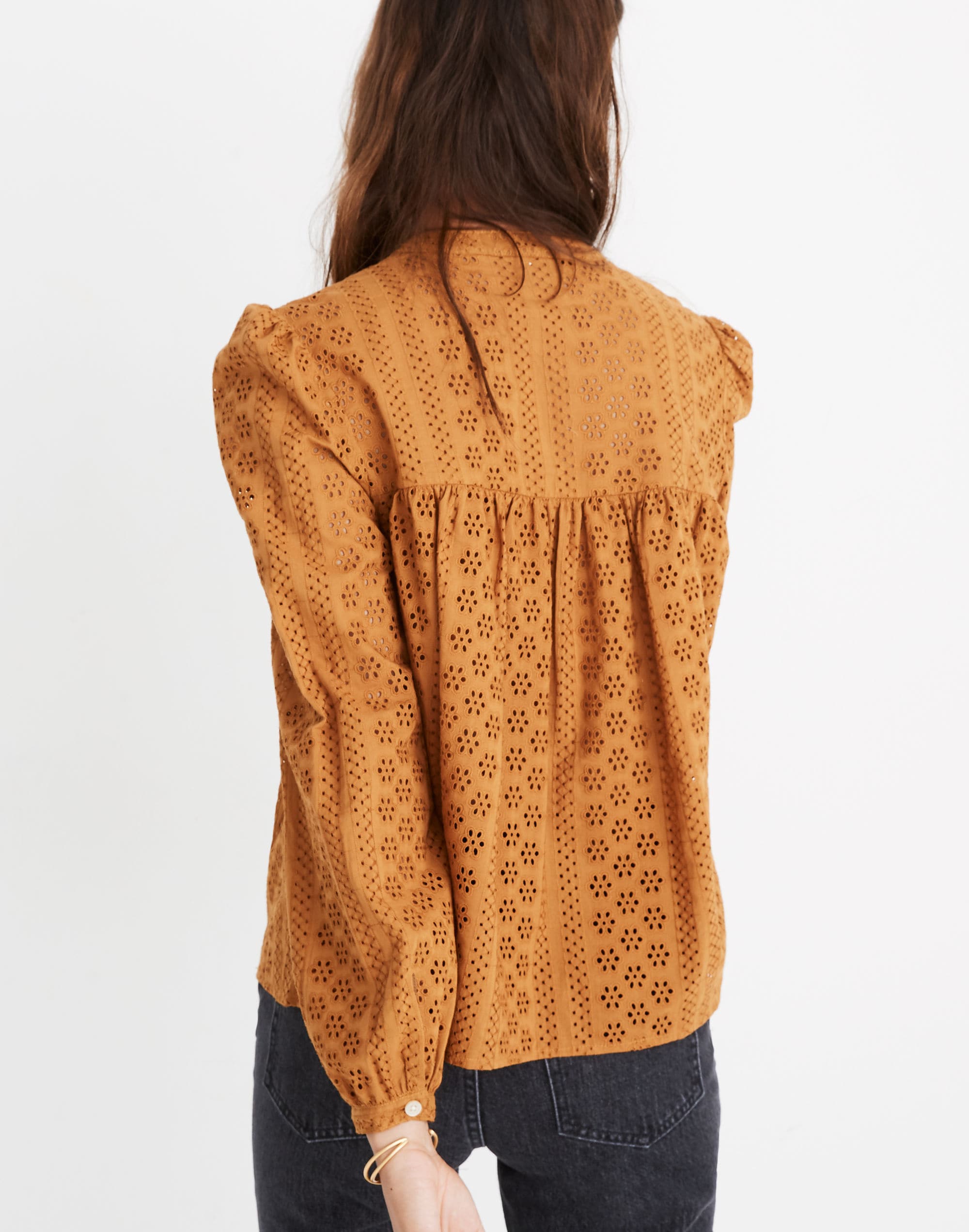 Eyelet Double-Tie Peasant Top