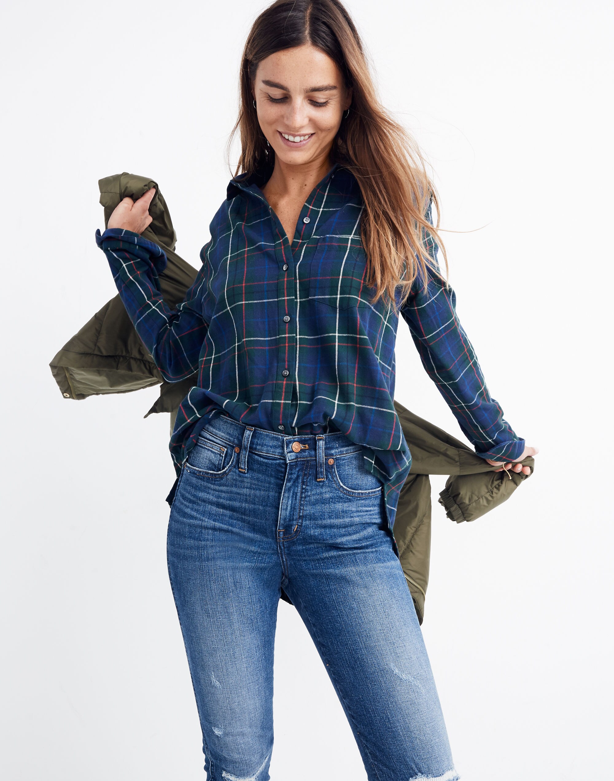 Flannel Oversized Ex-Boyfriend Shirt in Dark Plaid