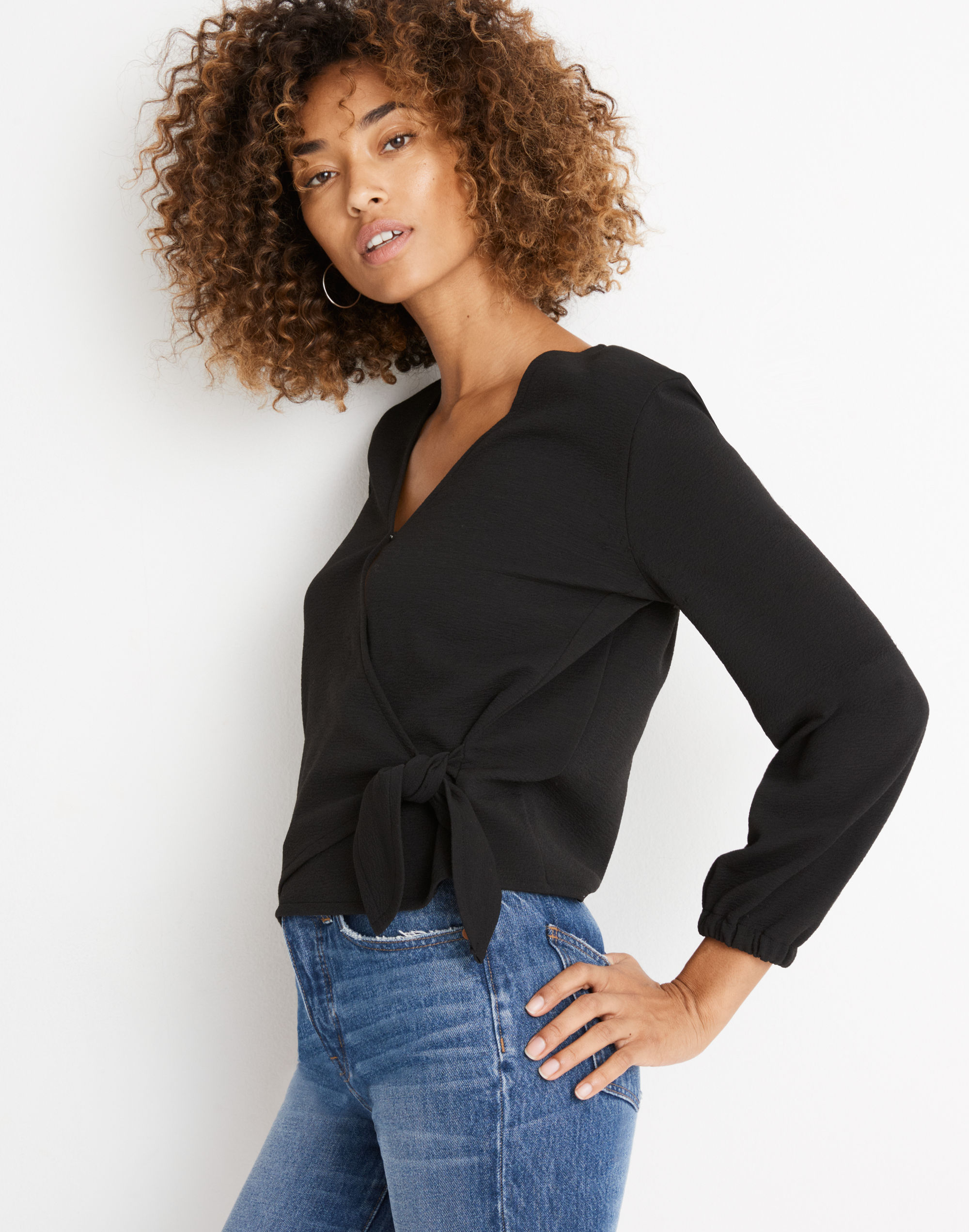 Texture &amp; Thread Crepe Wrap Top