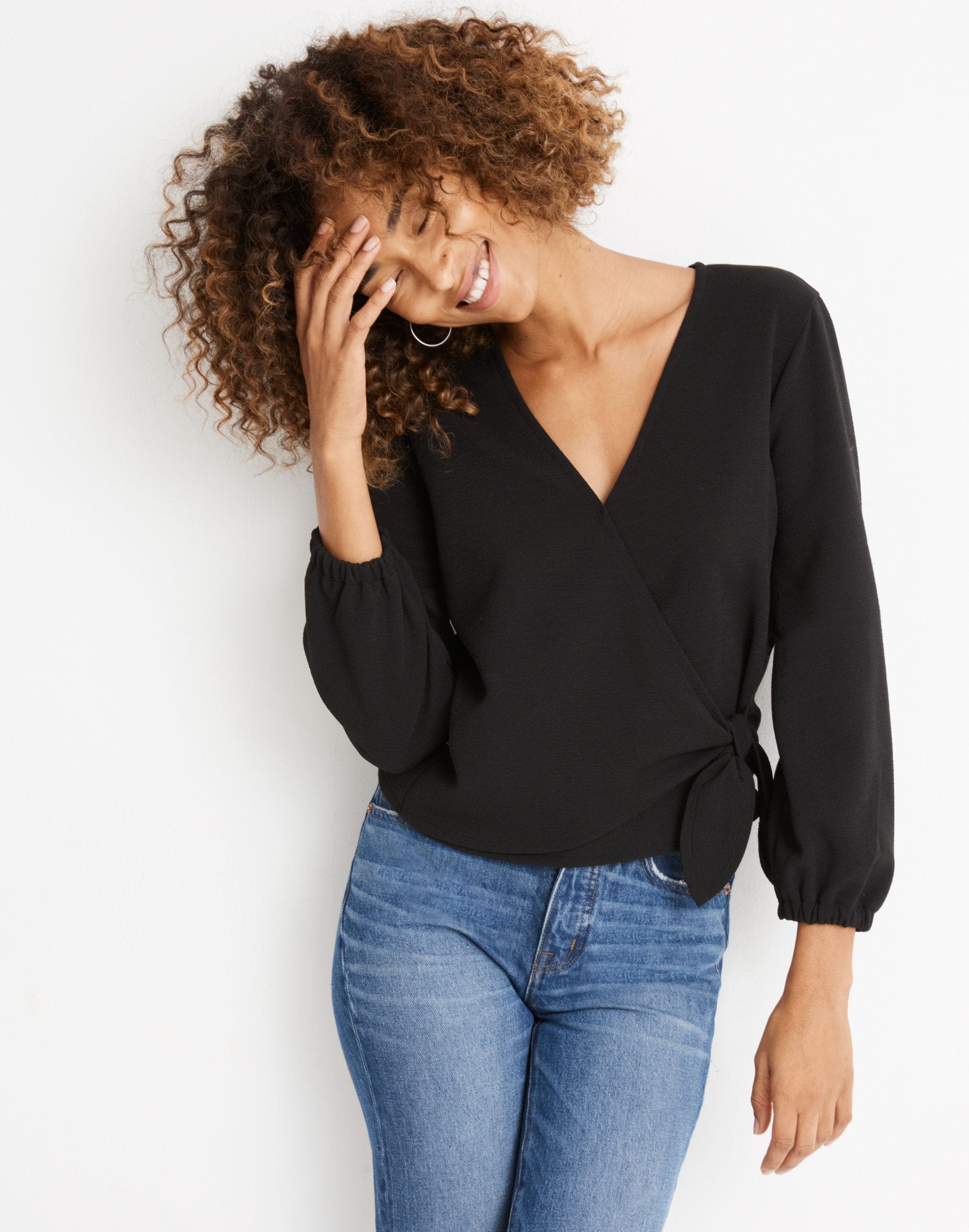 Texture &amp; Thread Crepe Wrap Top
