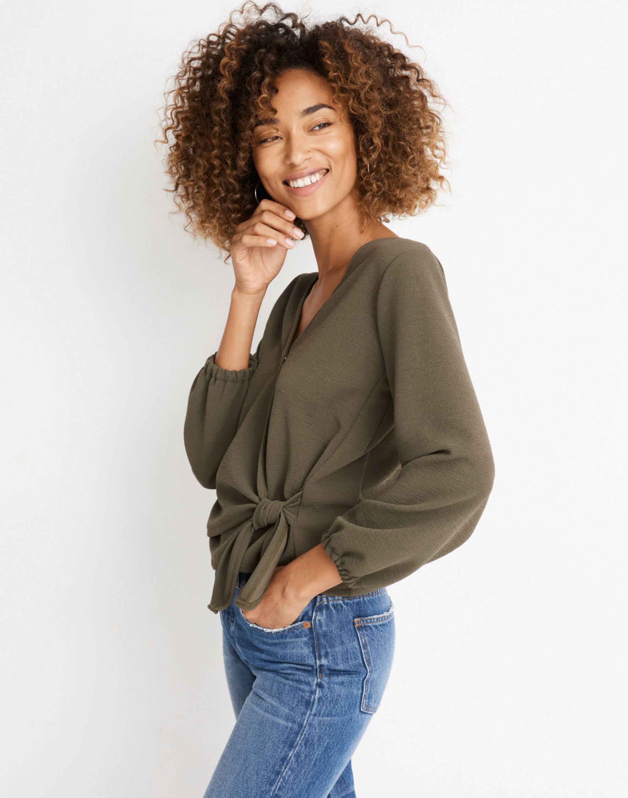 Texture &amp; Thread Crepe Wrap Top