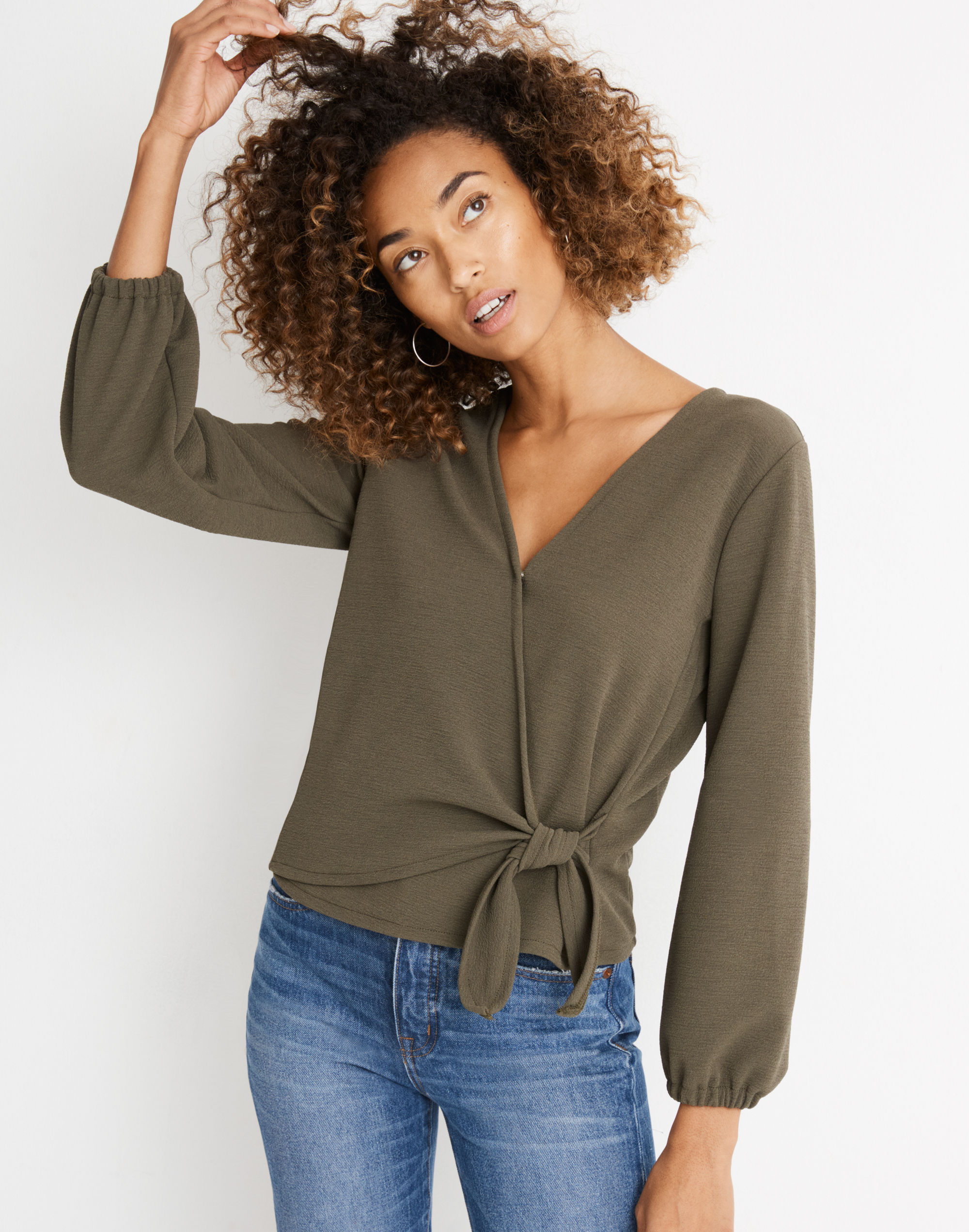Texture &amp; Thread Crepe Wrap Top